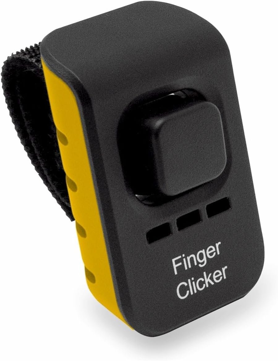 Educator Dog Training Finger Clicker – Audible Positive Reinforcement Trainer with Adjustable Sound & Velcro Finger Strap – Portable Pet Obedience Training Tool, Yellow