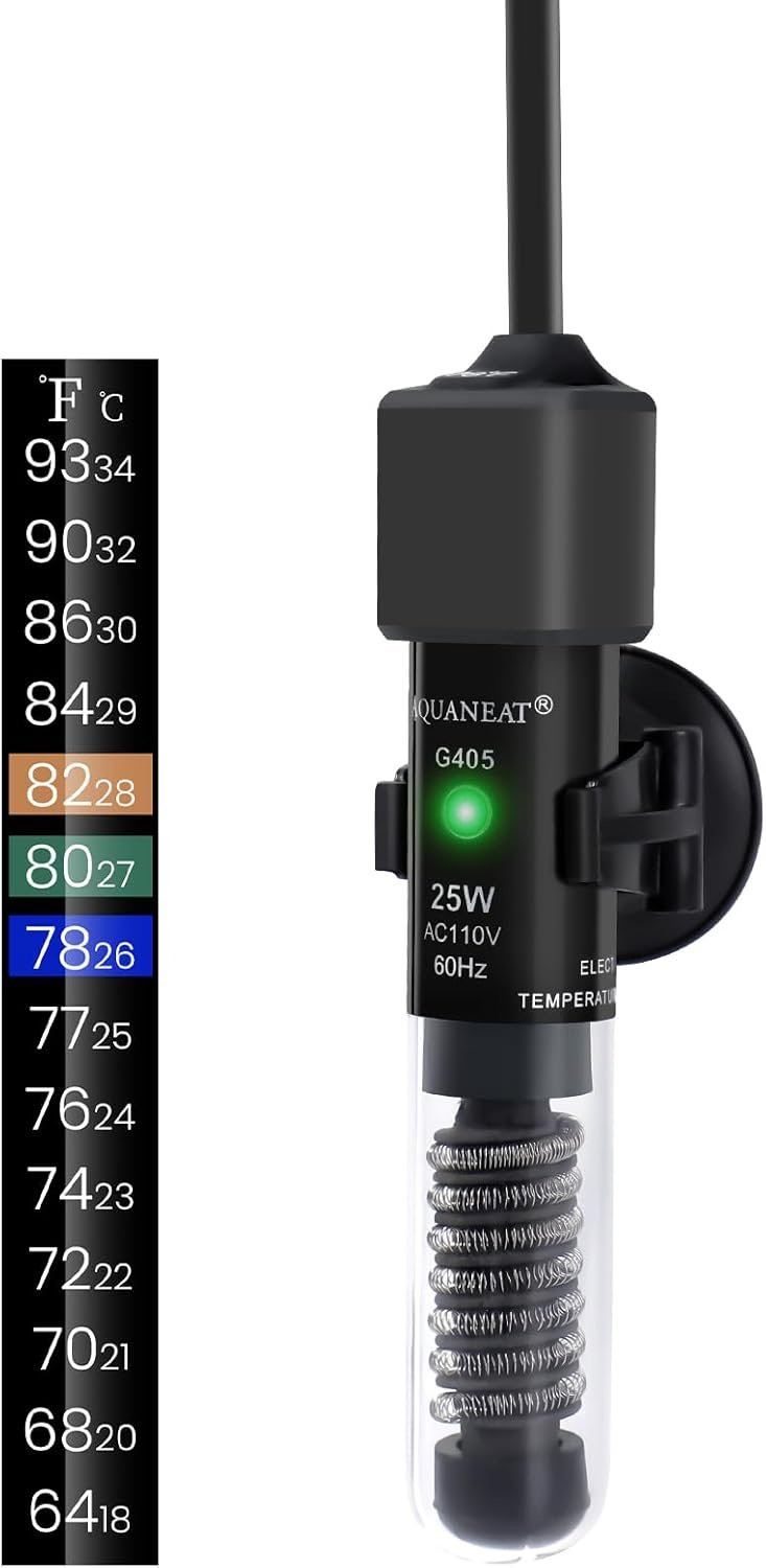 AQUANEAT Aquarium Heater, 25W Small Betta Fish Tank Heater, Mini Preset Water Thermostat with a Thermometer