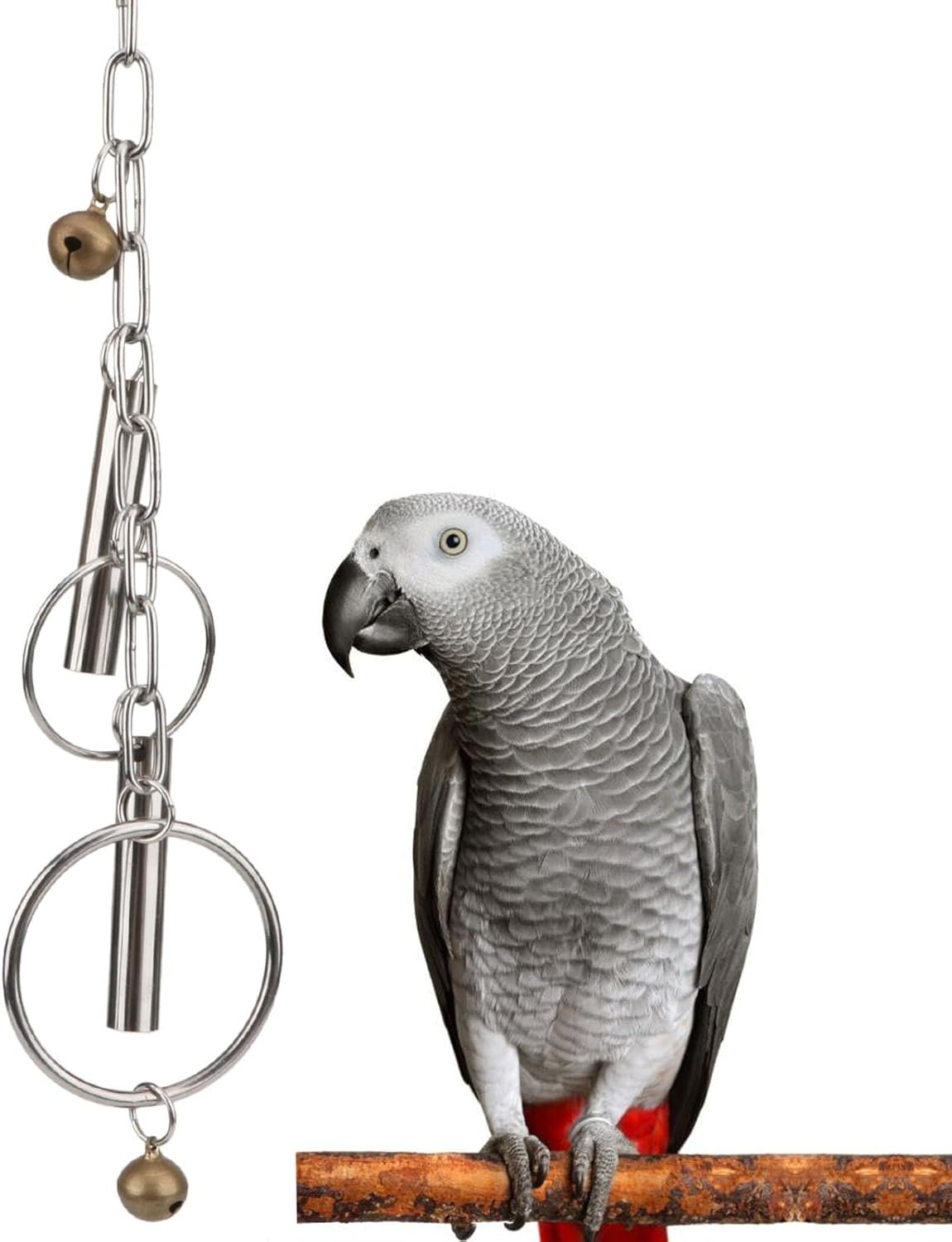 Hypeety Stainless Steel Bird Bell Toys Heavy Duty Hanging Spoons Rings Safe Metal Cage Hanging Bells Toy for Cockatoos Macaws African Grey Large Parrots and Birds (Bells+Rings)
