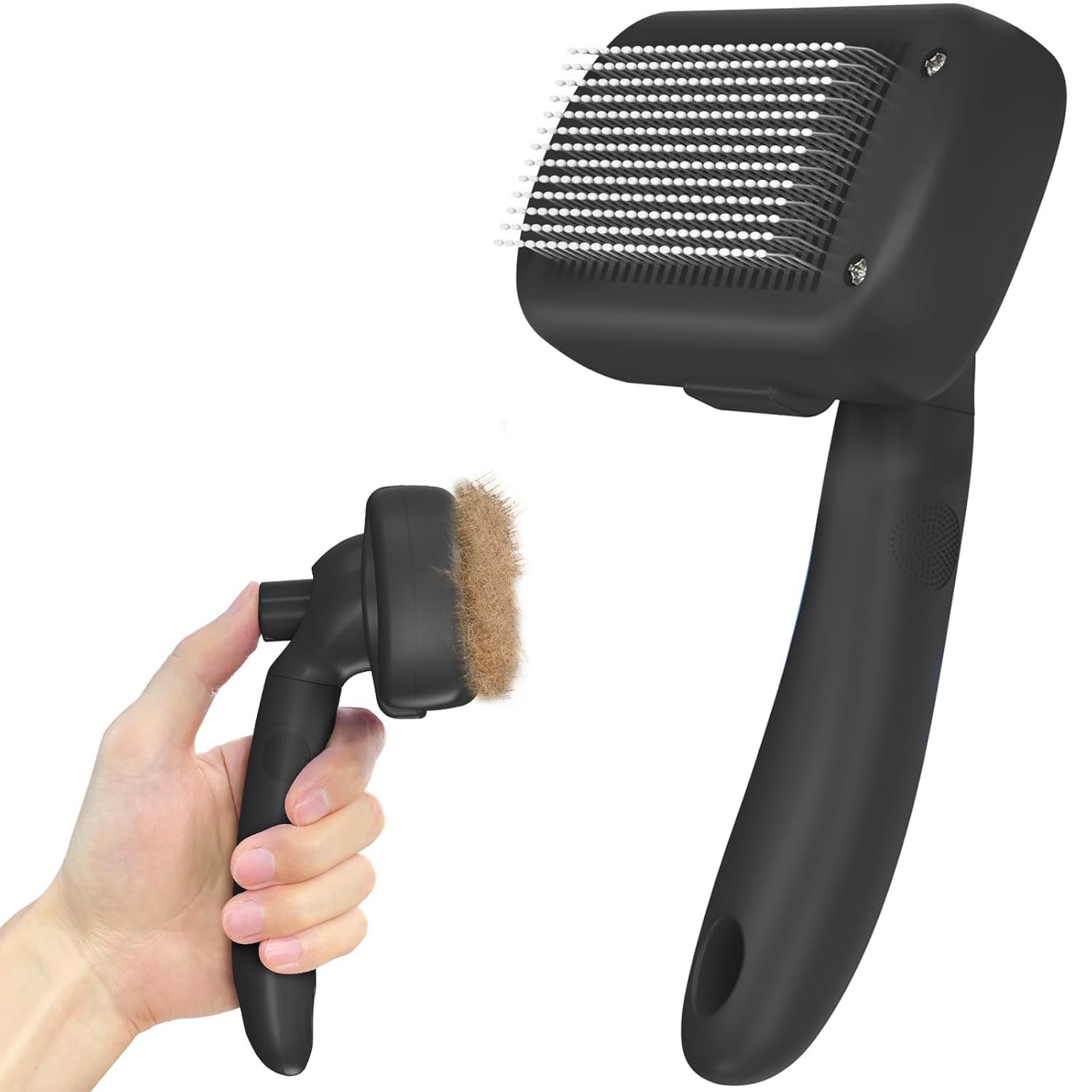 Self Cleaning Shedding Brush – Skin Friendly Grooming Tool for Dogs, Cats, and Puppies, Deshedding and Hair Removal for Long and Short Haired Pets, Black