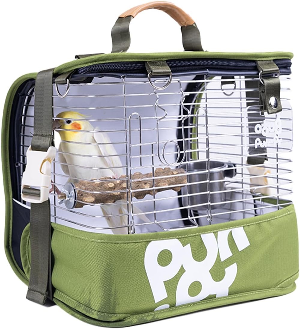 Bird Carrier Travel Cage 12in Small Bird Cage 4 in 1 Bird Backpack with Perch Parakeet Cage Durable Stainless Steel Frame Breathable & Portable, for Green Cheek, Cockatiel, Parrot