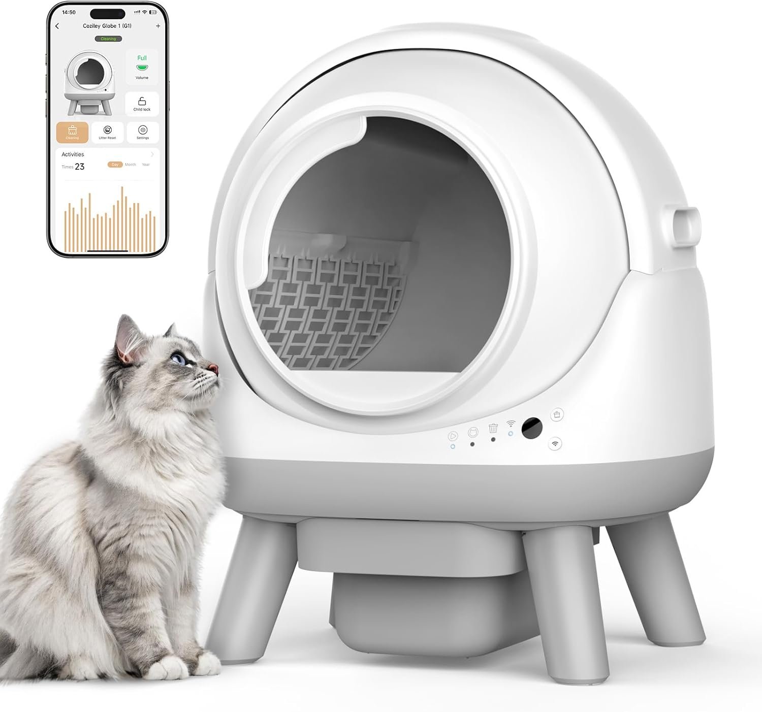 Self Cleaning Litter Box for Multiple Cats, G1 Automatic Cat Litter Box, Self-Cleaning Robot with Smart APP Control and Health Monitoring, Includes 2 Roll Trash Bag and Litter Mat, White