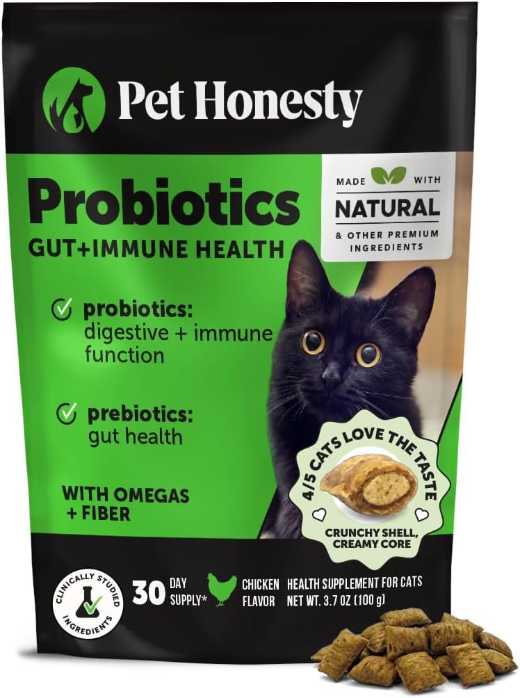 Cat Probiotics Gut + Immune Health Chews – Crunchy & Creamy Cat Treats for Digestive Health, Gut Flora & Constipation Relief – Supports Immunity, Regularity, & Healthy Digestion, 30-Day Supply Chicken