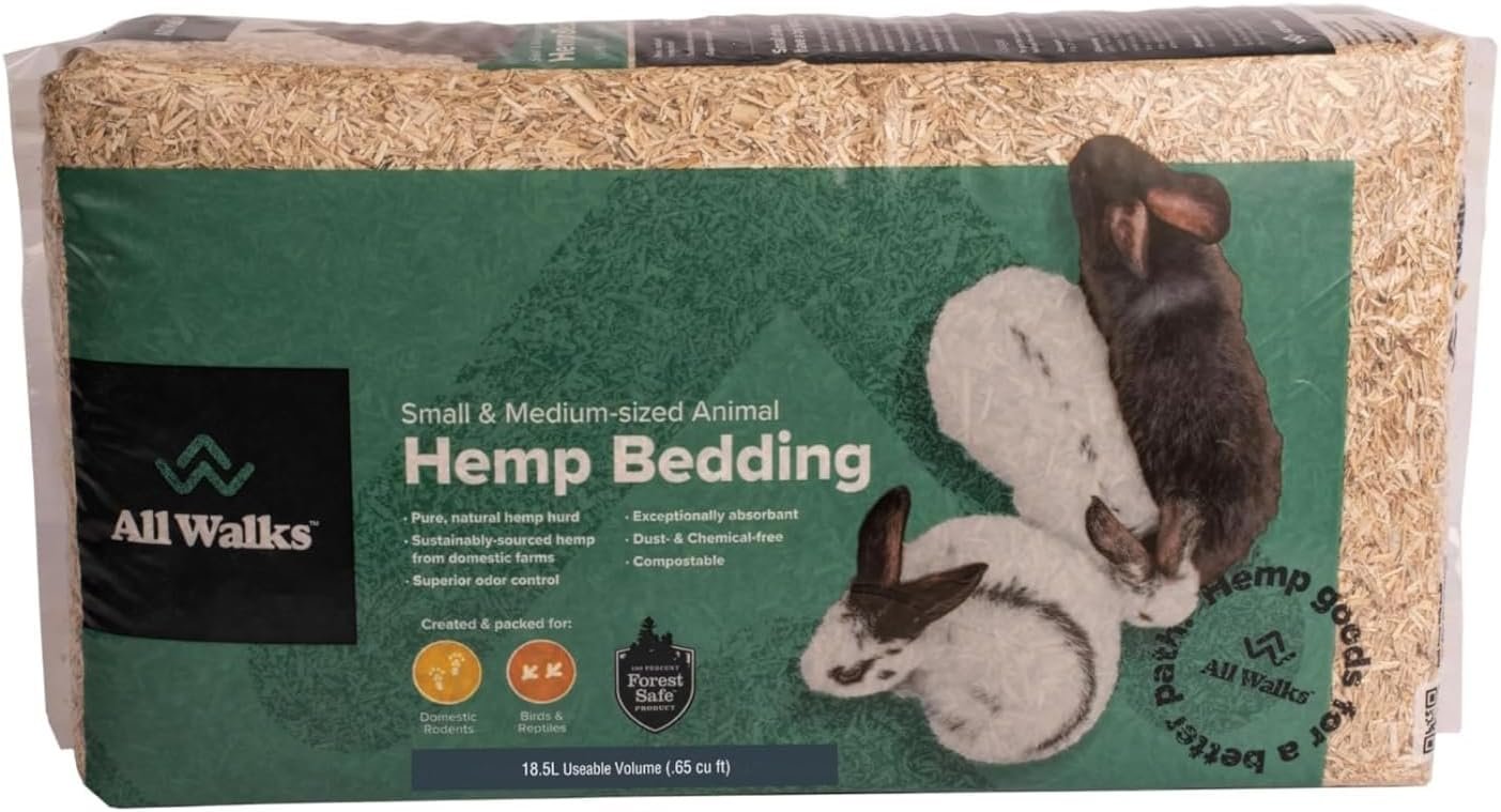 All Walks 18.5 Liter Premium Natural Hemp Bedding, Odor Control, Low Dust, Highly Absorbent, for Rabbits, Hamsters, & Small Animals, Biodegradable, Made in USA