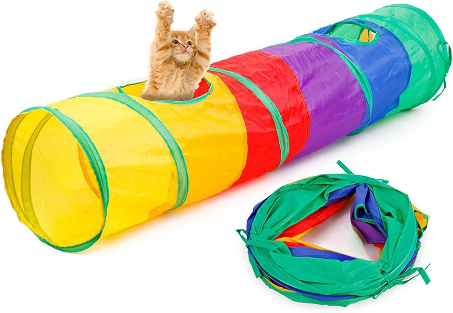 Cat Tunnel for Indoor Cats Interactive, Rabbit Tunnel Toys, Pet Toys Play Tunnels for Cats Kittens Rabbits Puppies Crinkle Pop Up Rainbow 45″