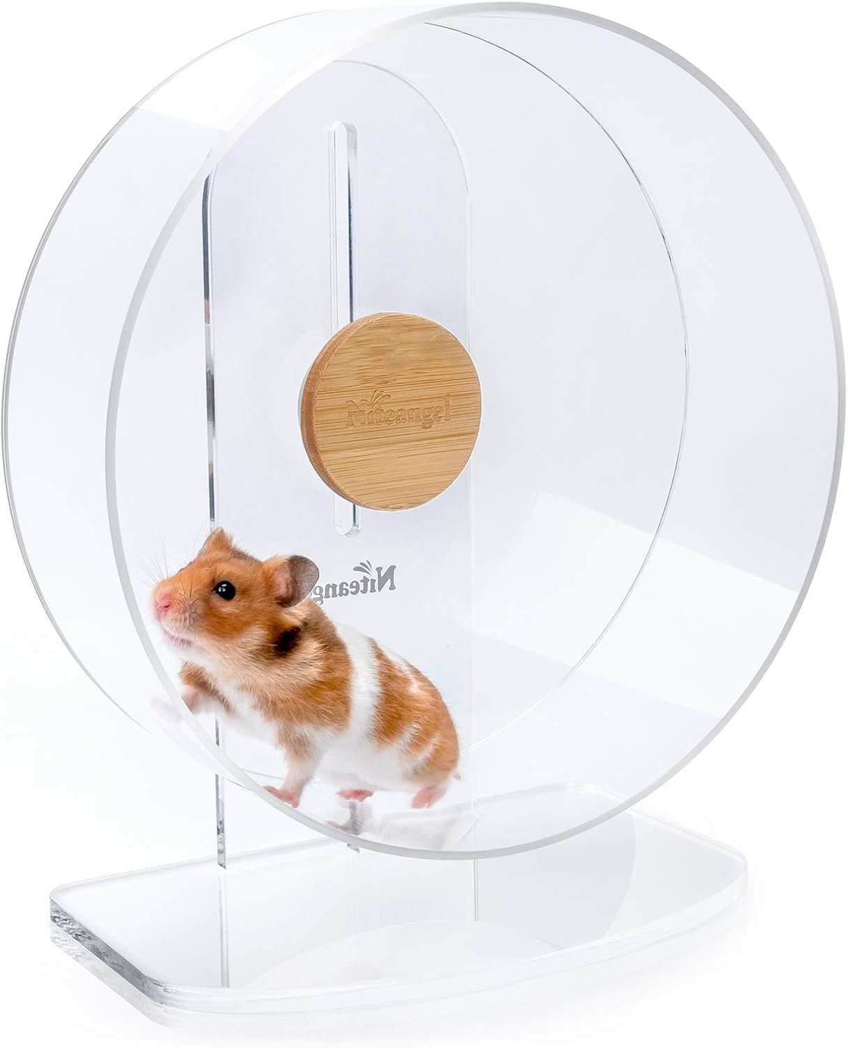 Niteangel Silent Hamster Exercise Wheel – Dual-Bearing Quiet Spinning Acrylic Hamster Running Wheel for Hamster Gerbils Mice Degus Or Other Small Animals (Medium – Wider Version)