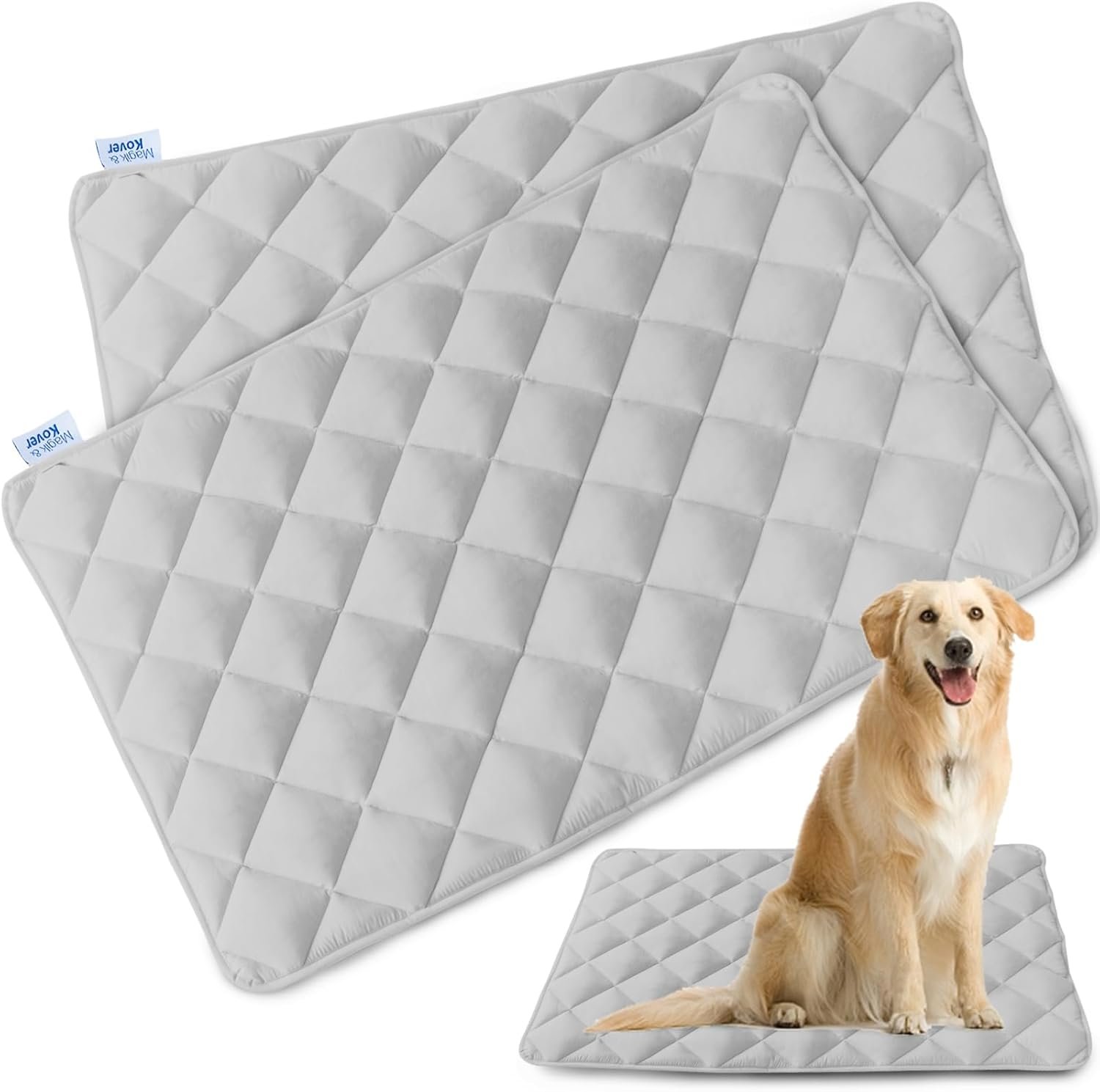 Dog Bed Crate Pad 2 Pack, Soft Dog Crate Mat with Anti-Slip Bottom, Machine Washable Kennel Pad, Fits 24 Inch, Grey