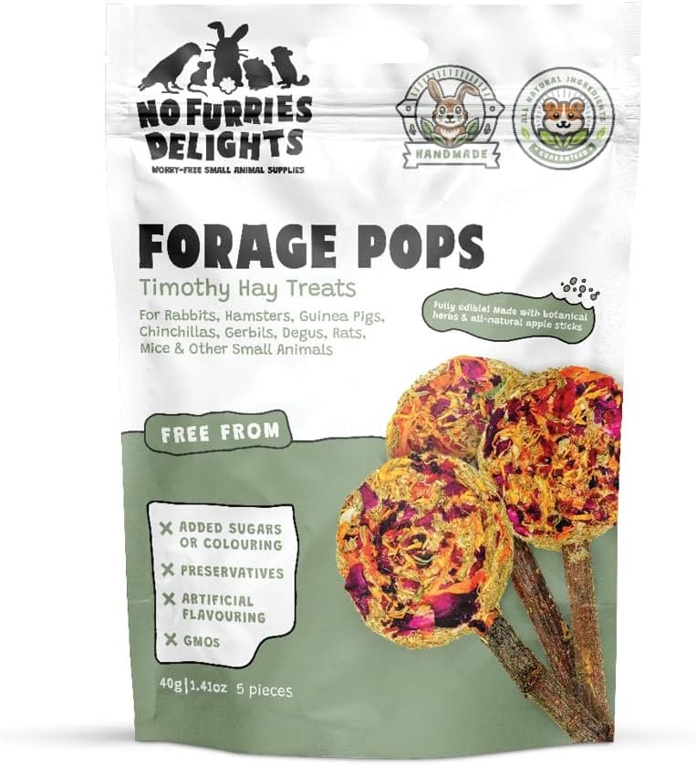 Treats, 100% All Natural Forage Pops for Rabbit Hamster Guinea Pig Chinchilla Pet Rat Mice Gerbil Bird, Healthy Enrichment Bonding Rewarding Training (Forage Pops 5pcs)
