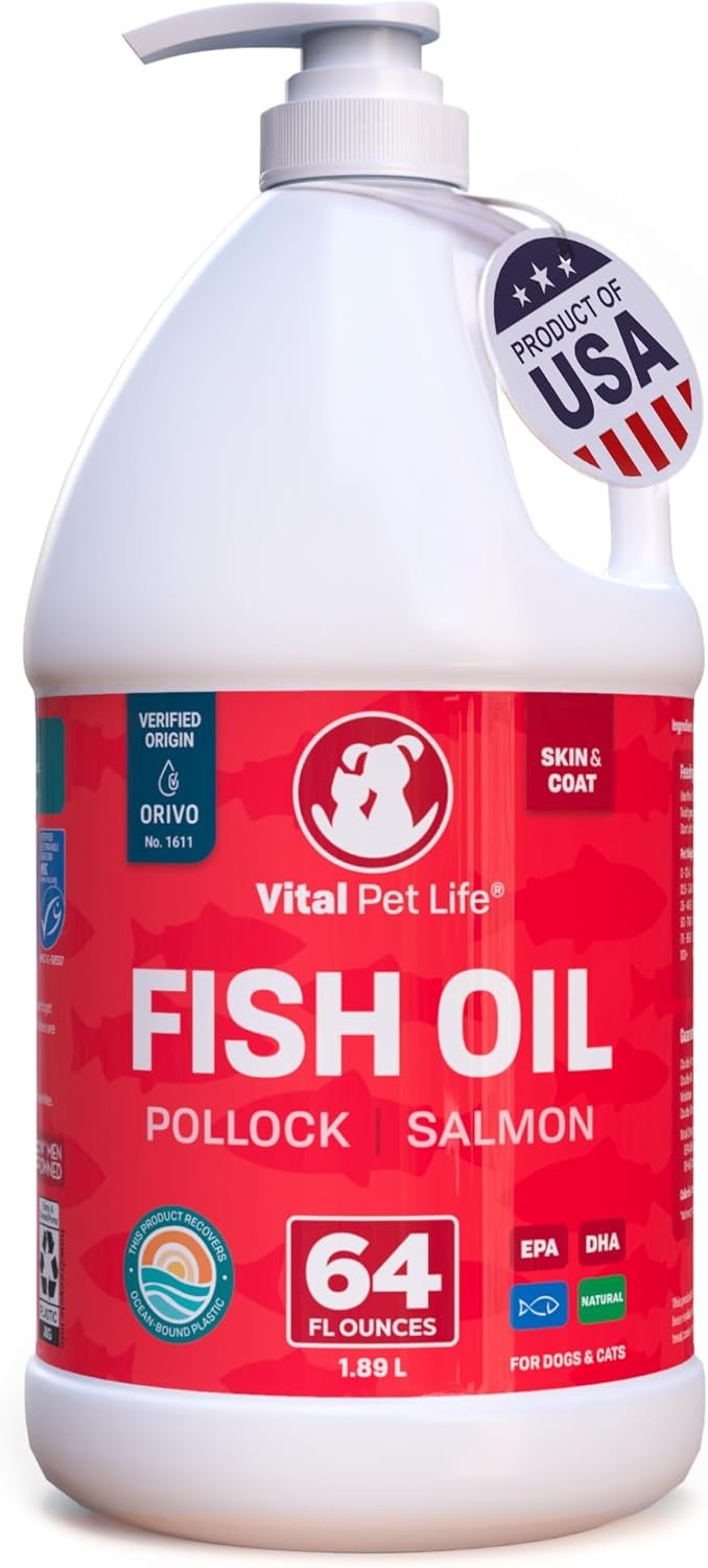 Fish Oil for Dogs – Healthy Skin & Coat, Salmon, Pollock, All Natural Supplement for Pets, Itching Scratching Allergy & Inflammation Defense, Omega 3 EPA DHA, Brain & Heart Health, 64 oz
