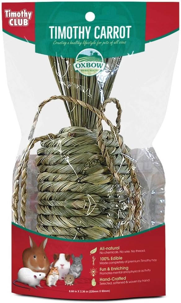 Oxbow Timothy Hay Carrot, Rabbit & Guinea Pig Toy, Edible & Hand-Woven Bunny Toy, No Wires or String, Small Pet Accessories, for Rabbits, Guinea Pigs, Chinchillas & Rats, Medium