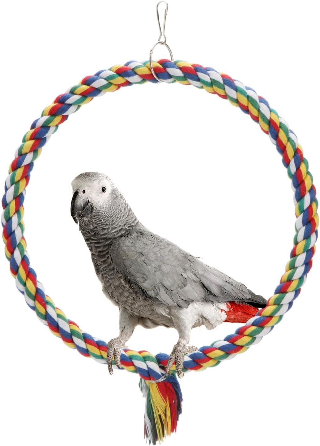 Bird Rope Swing Colorful Perch Climbing Toy for Parrots Budgie Parakeet Cockatiel Cockatoo Conure (M (10.4 inch)