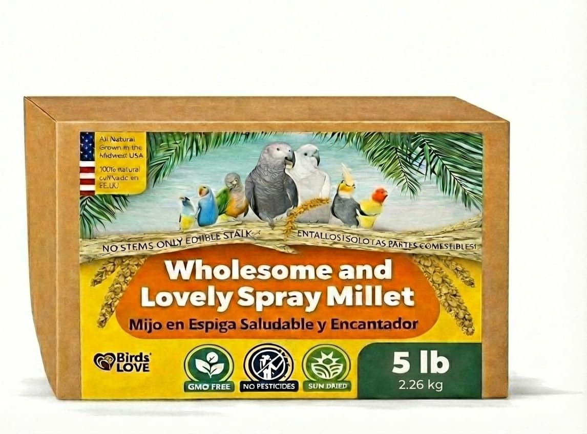 5lbs Wholesome Spray Millet for Birds – USA Grown, Harvested & Packed – 100% Natural Sun-Dried Millet Clusters – for Parakeets, Cockatiels, Conures, Budgies, Finches & All Parrots