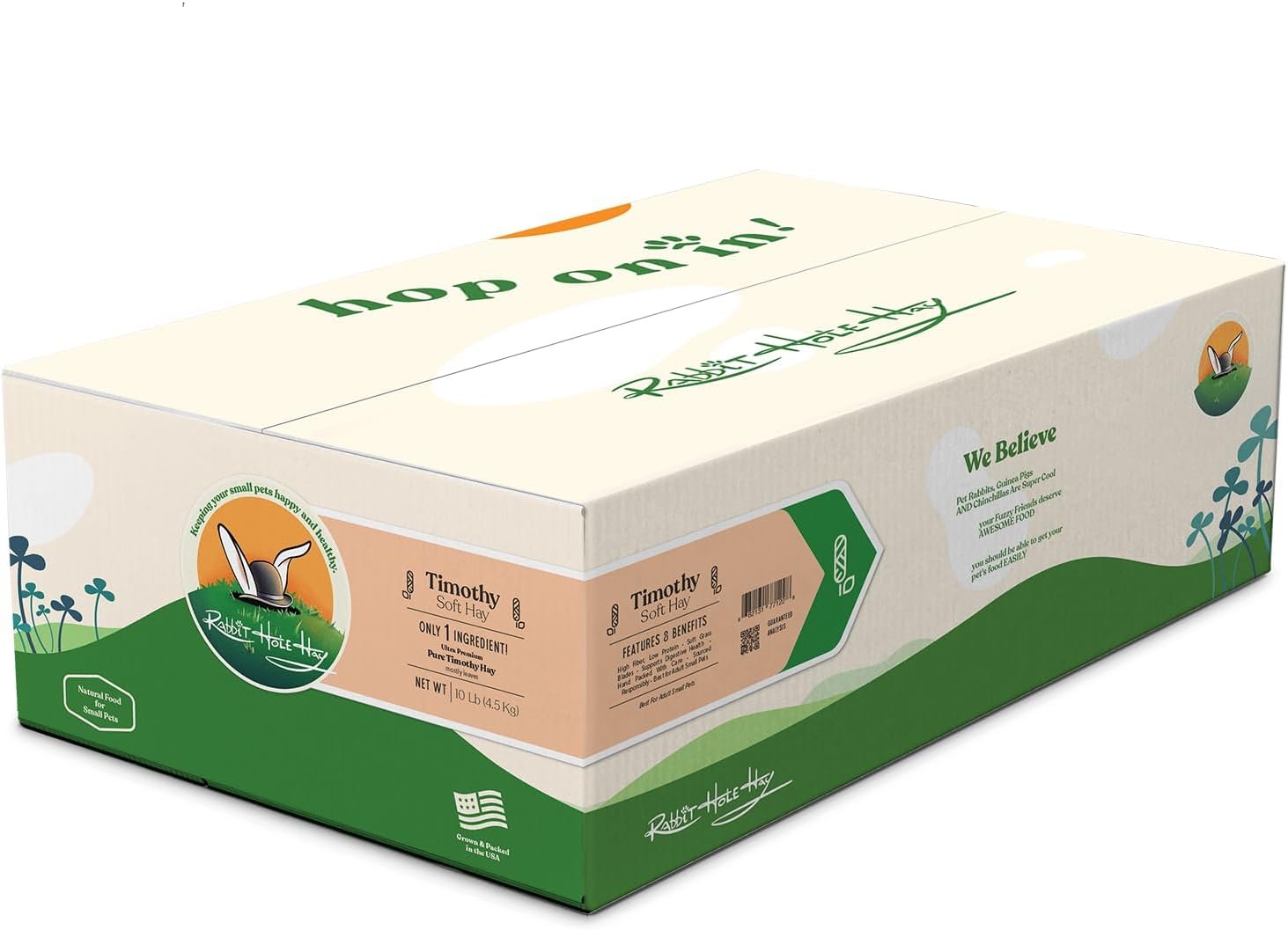 Rabbit Hole Hay – Ultra Premium Soft Timothy Hay for Small Pets – 10 lb Box – Soft & Nutritious