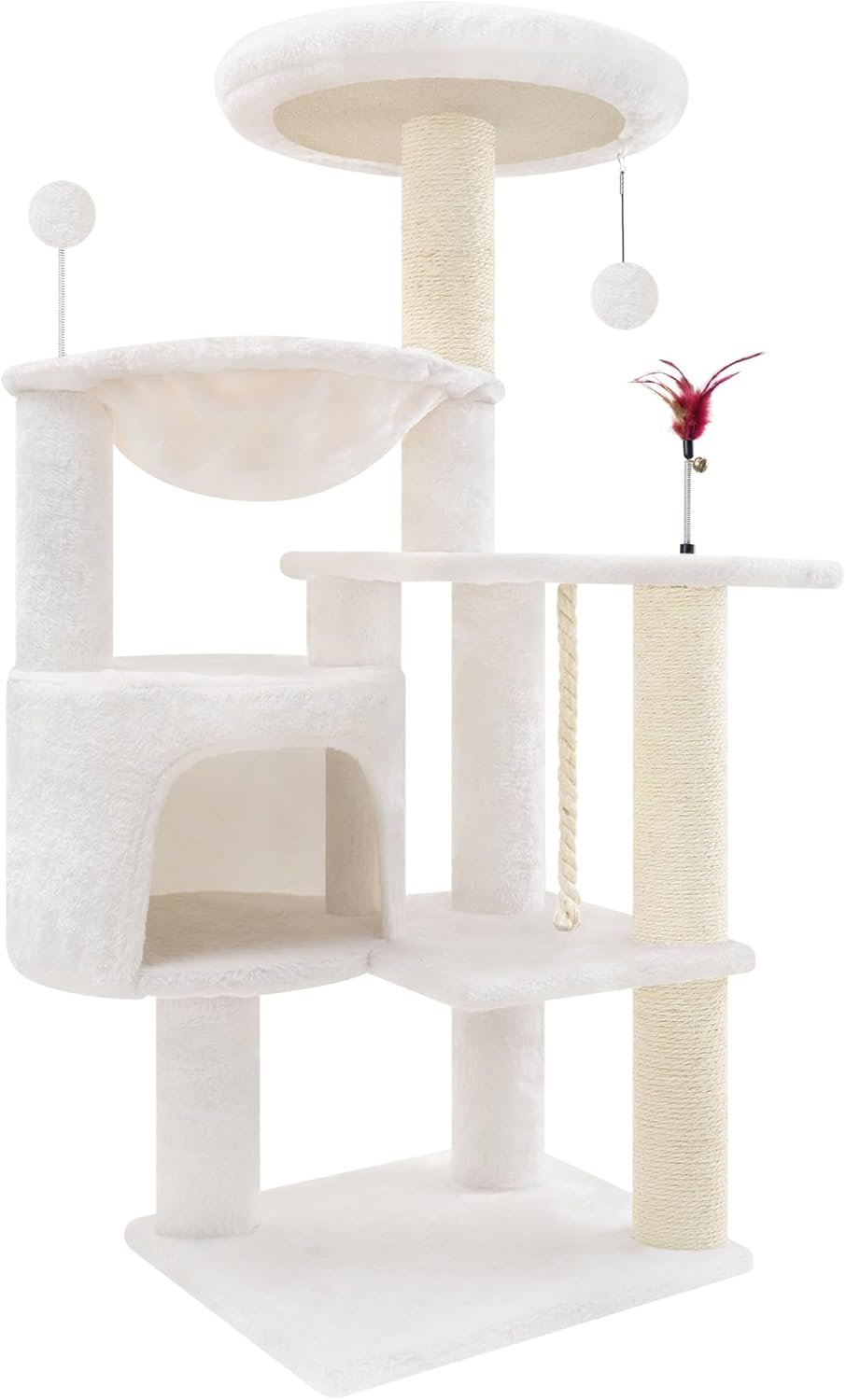 TWDEPART 42.5” Cat Tree for Indor Cats, Multifunctional Cat Tower with Cozy Condo, Perches, Scratching Posts and Hammock, Beige