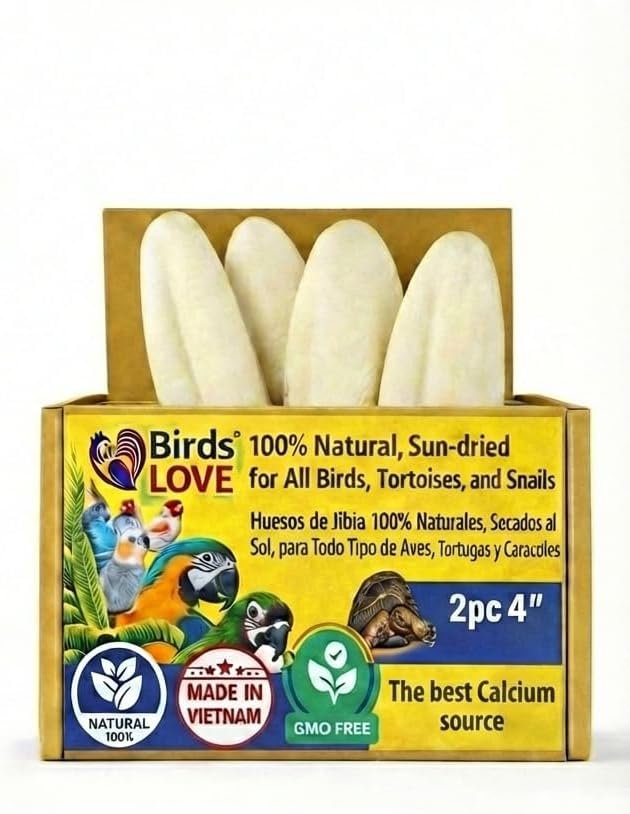 Birds LOVE 3.5-4″ Cuttlebones for Birds – 100% Natural Sun-Dried Calcium & Beak Conditioning Supplement for Parakeets, Budgies, Cockatiels, Finches & Canaries – 2 Pack with Holder – Made in Vietnam