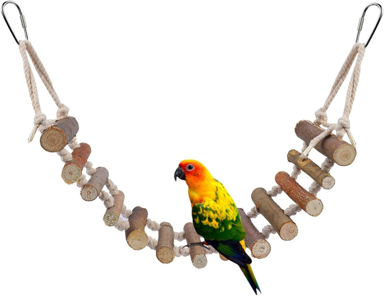Joyzan Rope Ladder Bird Toy, Wood Stairs Climbing Activity Attachment Natural Wooden Step Swing Hanging Chewing Pet Bridge Cage Birdcage Lovebirds Rodent Parakeet Parrot Cockatiel Gecko Hermit Crab