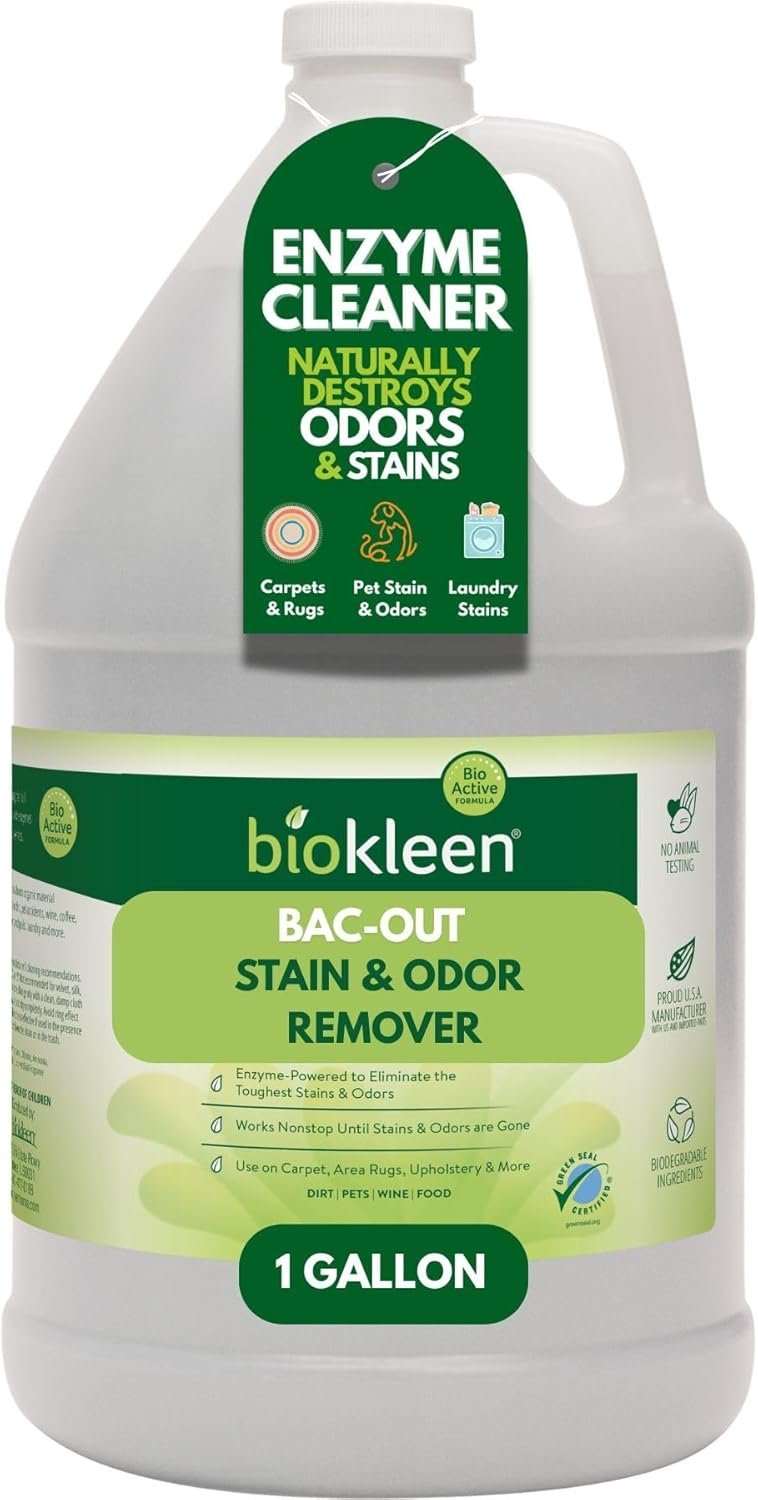 Biokleen Bac-Out Enzyme Cleaner and Stain & Odor Remover for Pet Stains, Laundry, Diapers, Wine, Carpets, & More, Eco-Friendly, Non-Toxic, Lime Scent, 128 Ounces