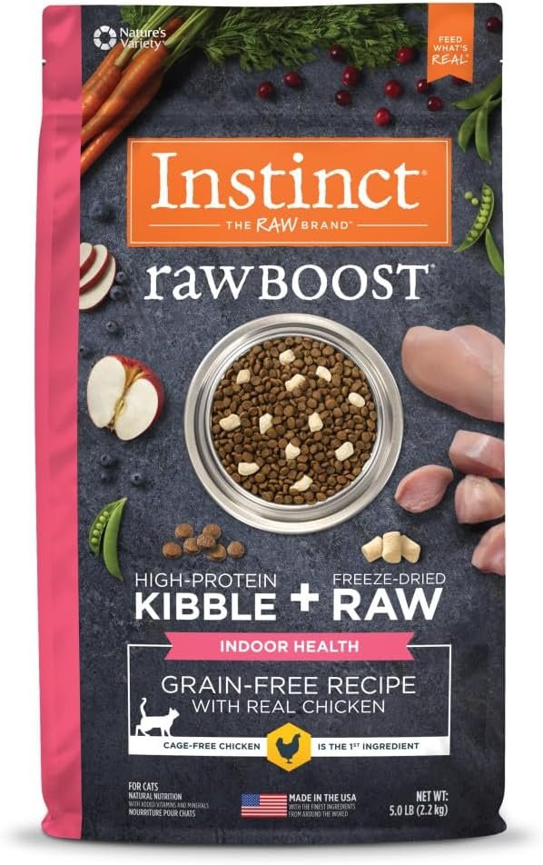 Instinct Raw Boost Indoor Health, Natural Dry Cat Food with Freeze Dried Pieces, Grain Free Recipe – Real Chicken, 5 lb. Bag