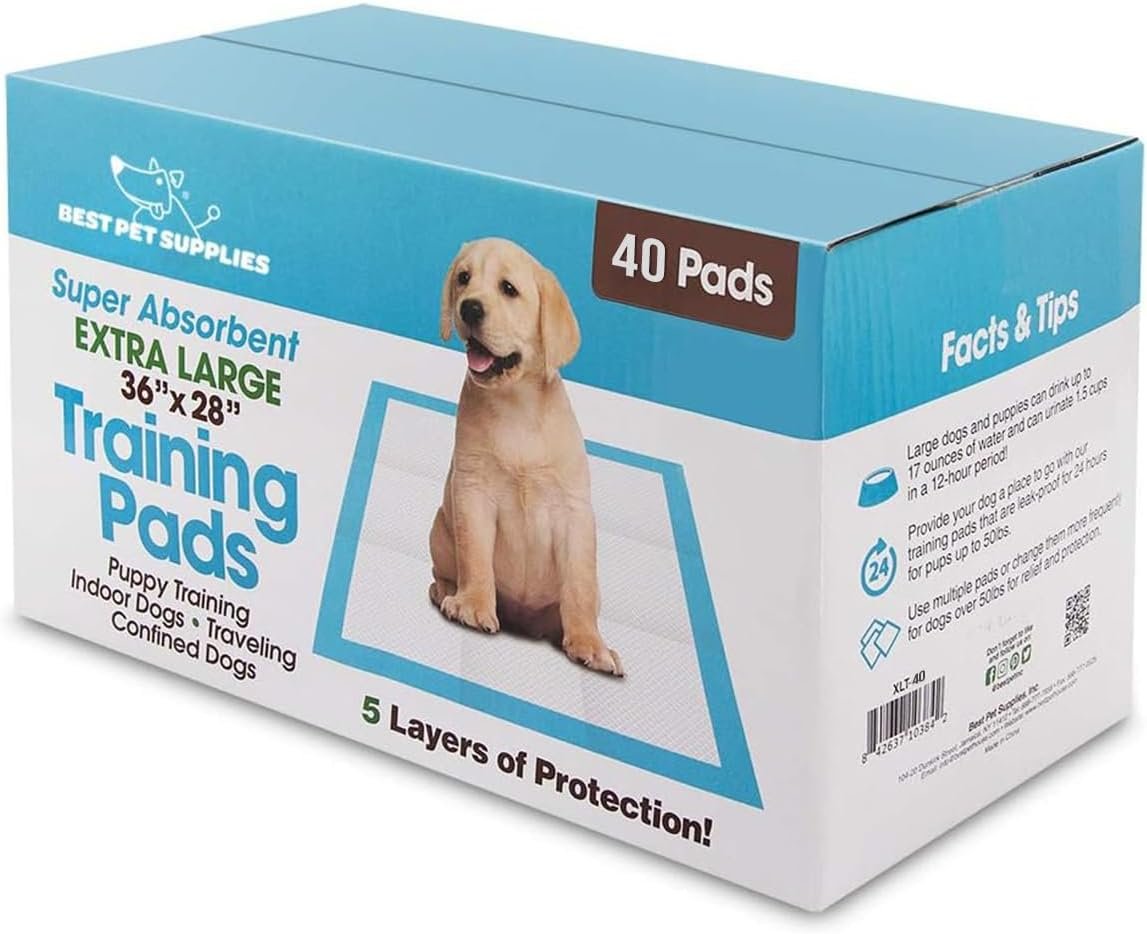 Best Pet Supplies XL (36 x 28 Inches) Puppy Pads 40 Count – Super Absorbent Dog Training Pads, Quick-Dry, Odor Control, Disposable Pee Pads, Leak-Proof Wee Wee Pads for Indoor Dogs – Baby Blue