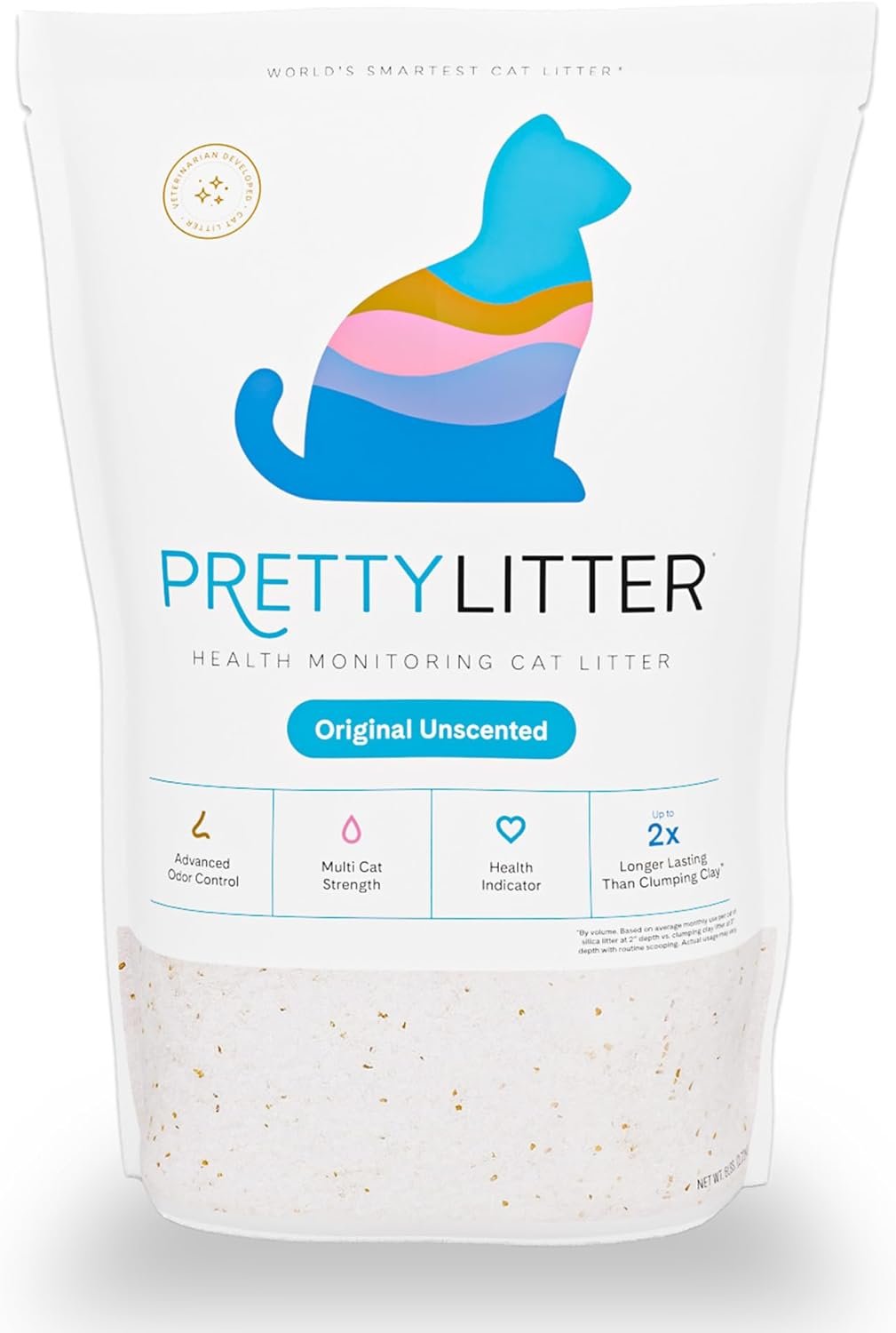 PrettyLitter Health Monitoring Cat Litter (Unscented, Non Clumping) | Lightweight & Low Tracking, Color Changing Silica Gel Crystals, Advanced Odor Control — 6 Lbs, Pack of 1 (Up to 1 Month Supply)