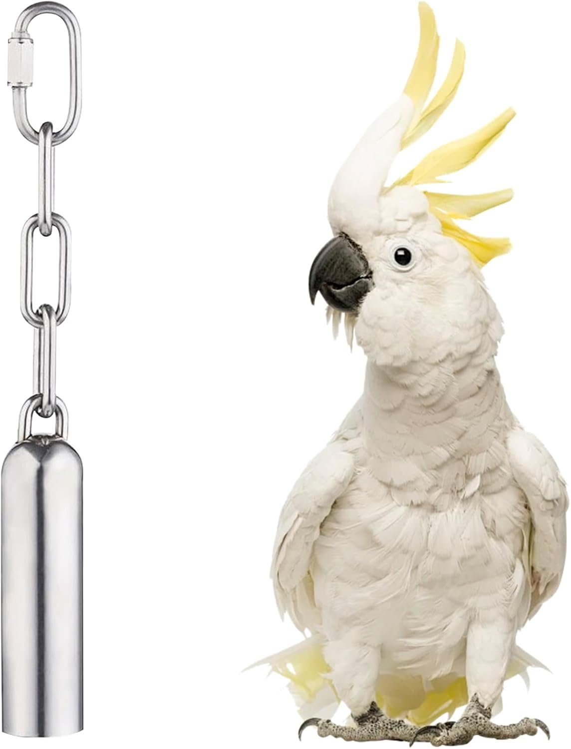 LWINGFLYER Stainless Steel Bird Bell Toy for Large Parrots – Hanging Bird Cage Toy with Quick-Link Clip, Durable & Easy-Clean Parrot Toys for Macaws, Cockatoos, African Greys