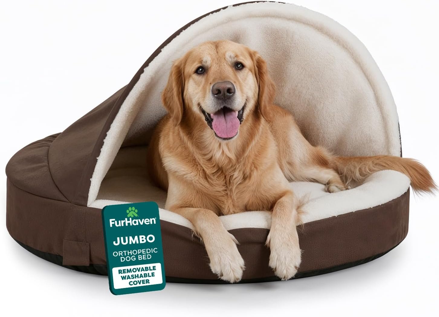 Furhaven 44″ Round Orthopedic Dog Bed for Large Dogs w/ Removable Washable Cover, For Dogs Up to 80 lbs – Sherpa & Suede Snuggery – Espresso, 44-inch