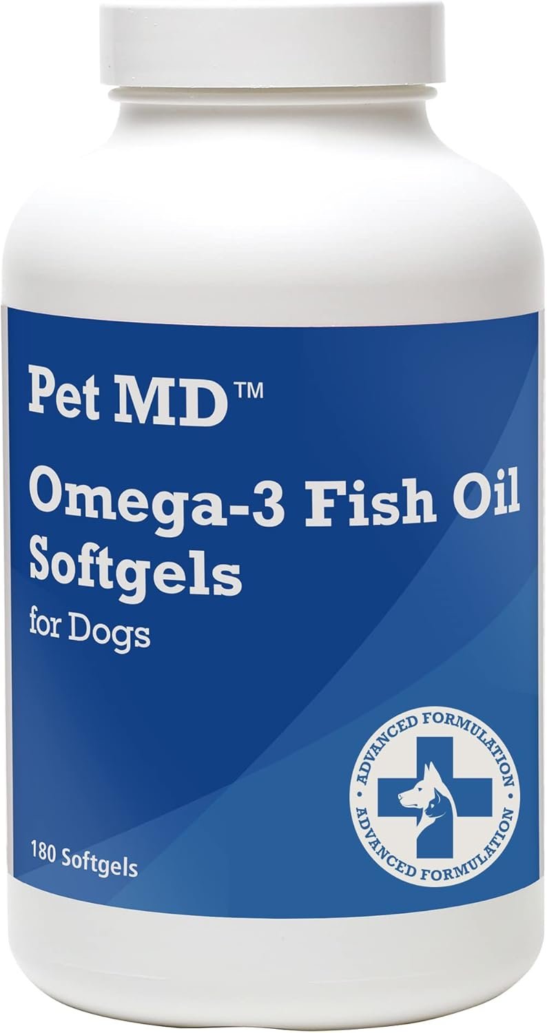 Pet MD – Omega 3 Fish Oil Supplement for Dogs – Skin and Coat Support for Dogs – 180 Softgels