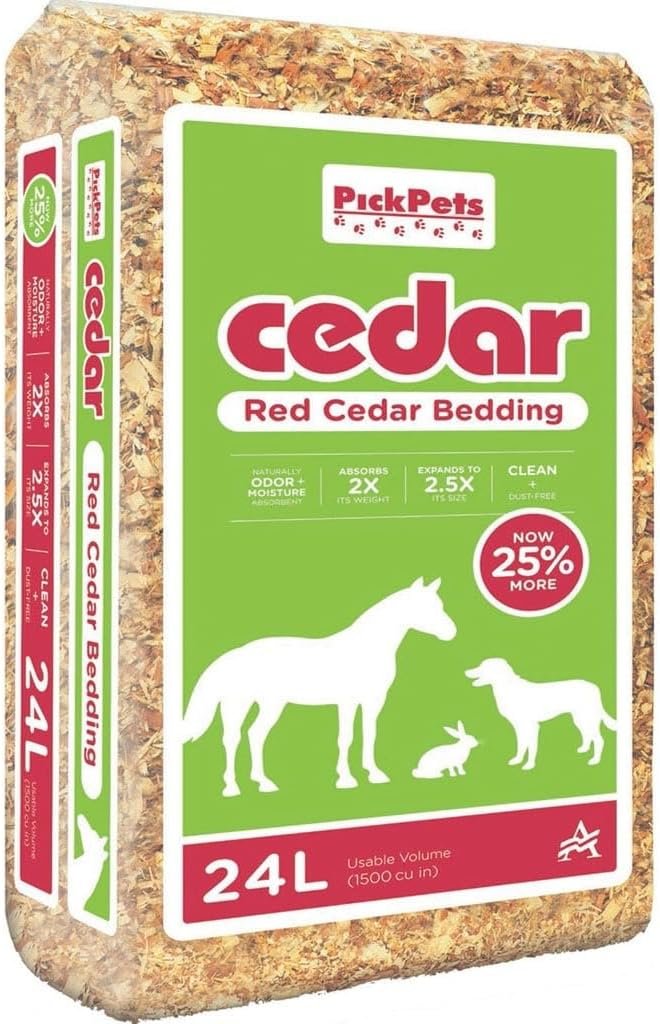 Pick Pets Red Cedar Bedding for Dogs, Rabbits and Horses | 100% Pet-Safe Material | All-Natural | Zero Artificial or Unsafe Chemicals, 24L