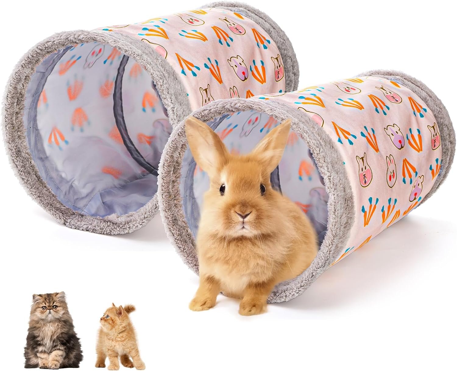 ZENFUN 2 Packs Guinea-Pig Rabbit Tunnel Pet Fun Tunnel, Bunny Tunnel,Tube Pet Hideaway, Bunny Hamster Hideout Small Animal Activity Tunnels Hideaway Accessories for Dwarf Rabbits Kitty