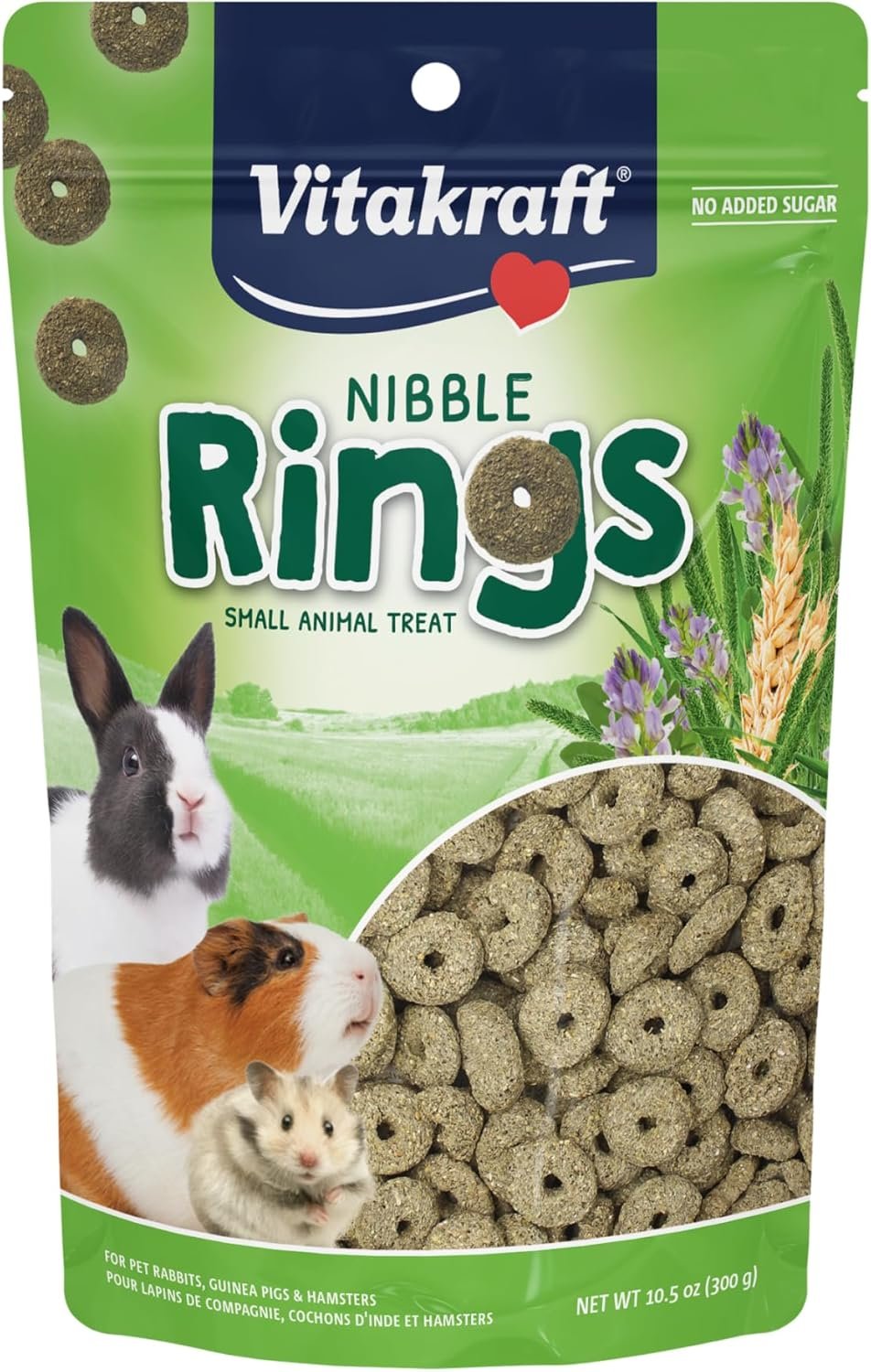 Vitakraft Nibble Rings Small Animal Treat, 10.6 oz Healthy Crunchy Snack for Rabbits, Guinea Pigs, Hamsters & Other Small Pets, Wholesome Wheat & Alfalfa, Added Vitamins & No Artificial Flavors