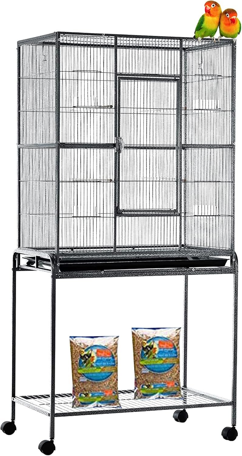 54″ Large Wrought Iron Breeding Flight Canary Parakeet Cockatiel Lovebird Finch Cage Side Nesting Box Doors with Removable Rolling Stand