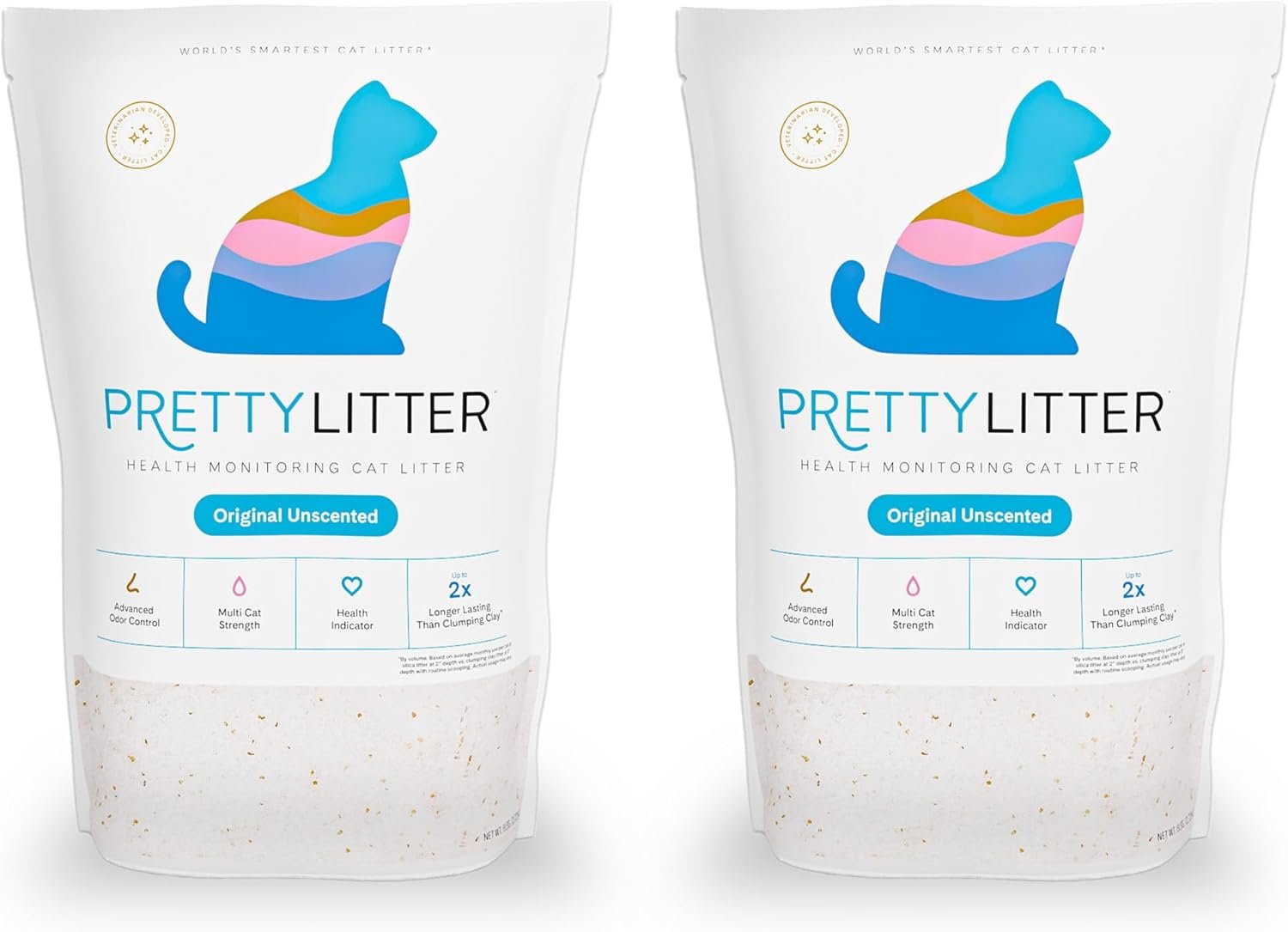 PrettyLitter Health Monitoring Cat Litter (Unscented, Non Clumping) | Lightweight & Low Tracking, Color Changing Silica Gel Crystals, Advanced Odor Control — 6 Lbs, Pack of 2 (Up to 2 Month Supply)