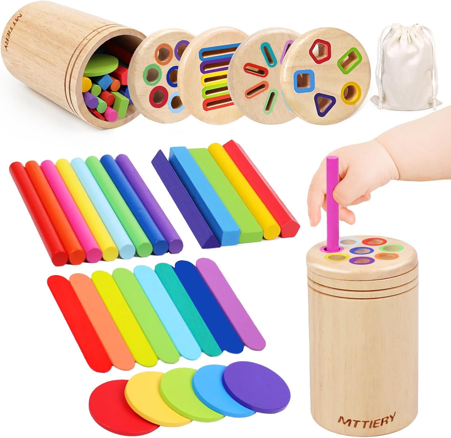 4 in 1 Montessori Toys for 2 3 4 Year Old, Wooden Color Sorting Toys for Toddlers 1-3, Preschool Learning Activities Fine Motor Matching Games, 18 Month Old Baby Boys Girls Gifts