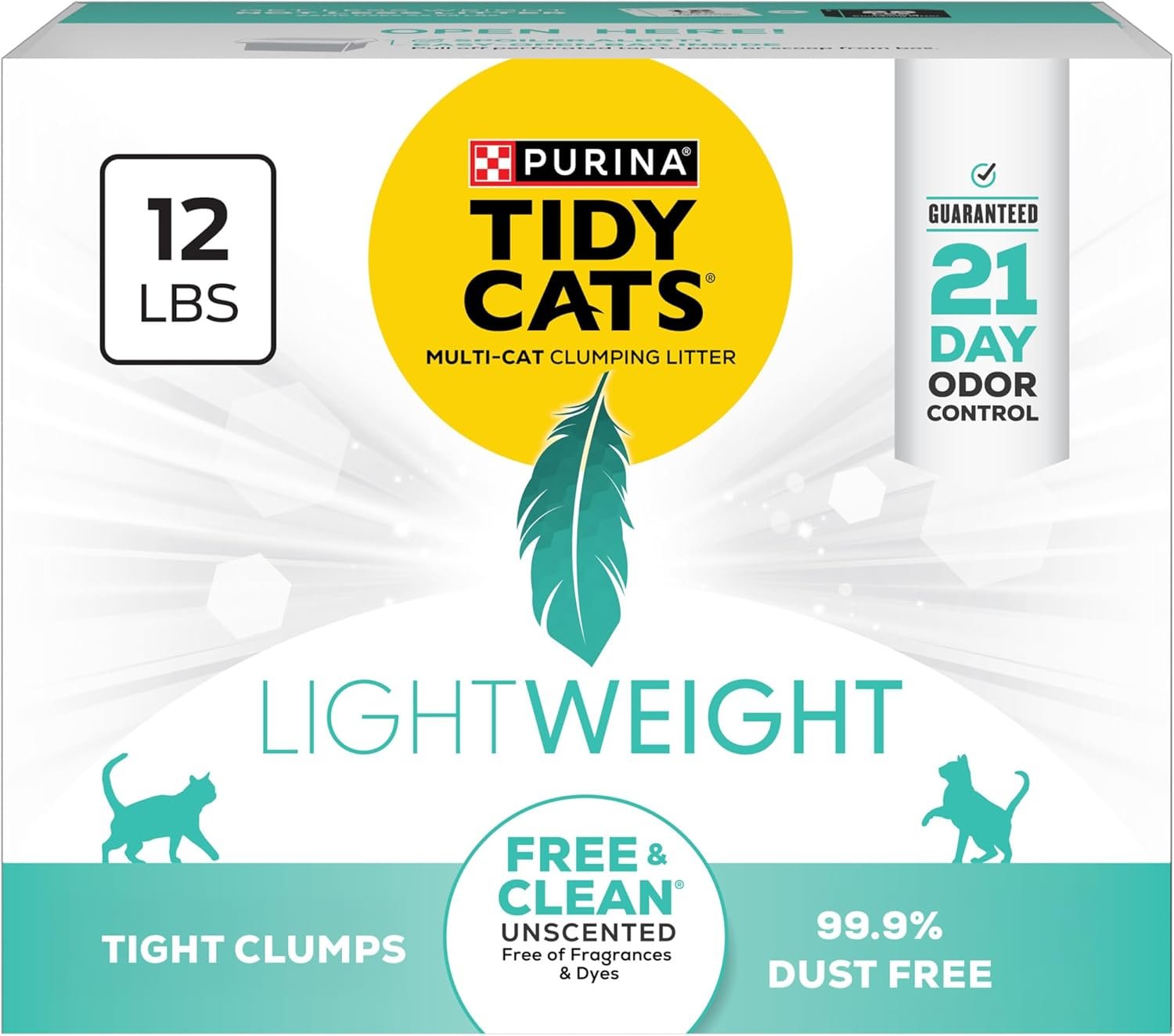 Purina Tidy Cats Lightweight Free and Clean Unscented, Multi-Cat, Clumping, 99.9 Percent Dust Free Cat Litter – 12 lb. Box