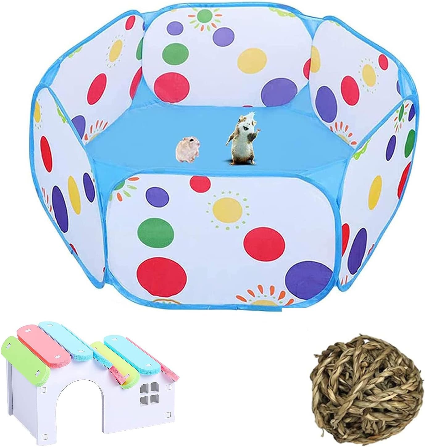 Tfwadmx Portable Small Animal Playpen, Hexagonal, Darkblue, Breathable, Pop-up, 39.4 x 39.4 x 15 Inches, Suitable for Hamster, Gerbil, Chinchilla, Hedgehog, Guinea Pig