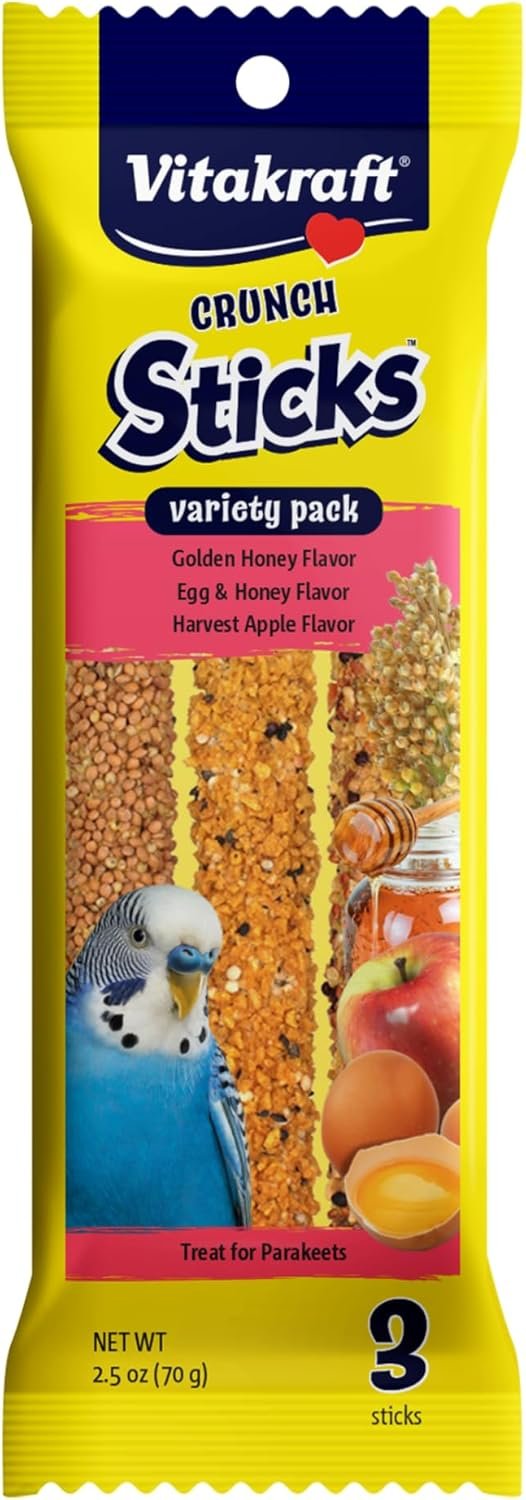 Vitakraft Crunch Sticks Parakeet Treat – Honey, Egg, and Apple- Pet Bird Treat Toy – Variety Pack, 2.5 oz