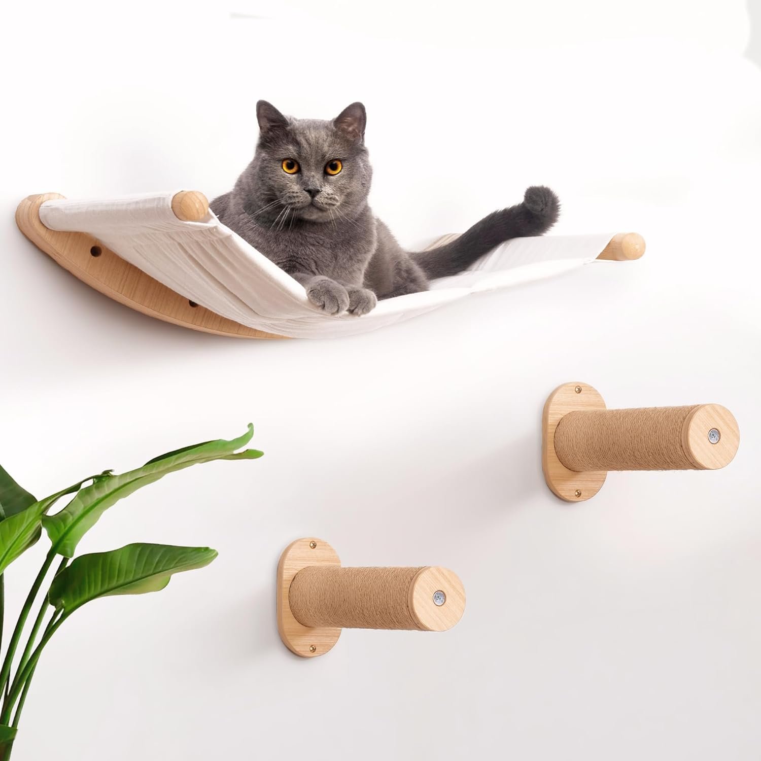 7 Ruby Road Cat Wall Shelves Hammock Set – Wall Mounted Cat Furniture with Steps for Large Cats, Indoor Climbing & Lounging