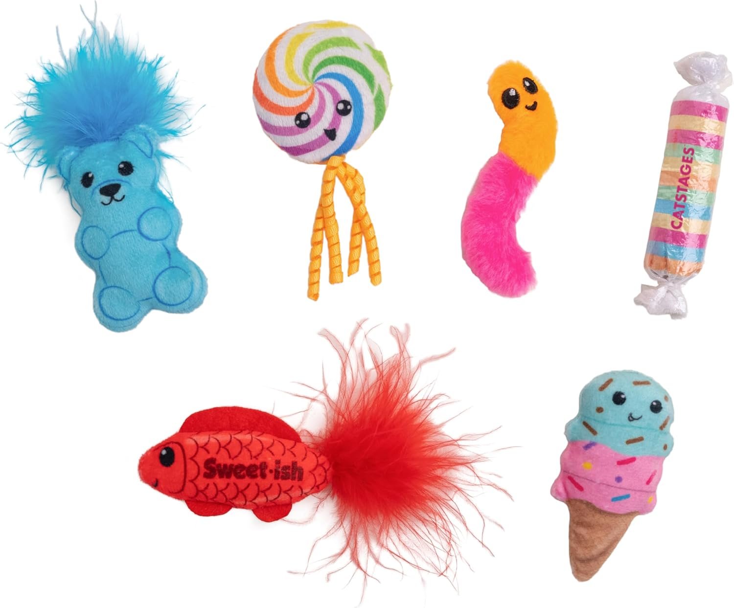 Catstages Kitty Sweet Treats, 6-Pack Catnip Plush Toys with Crinkle & Feathers, Multicolored