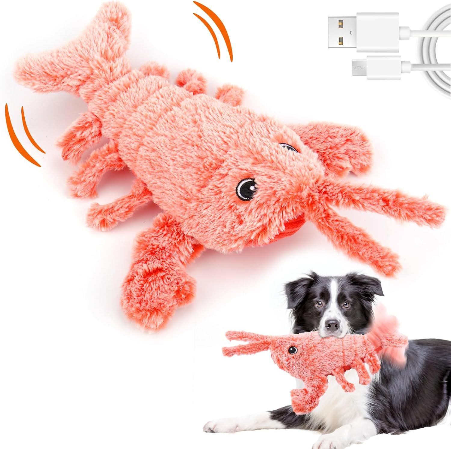 Mity Rain Interactive Lobster Dog Toy – Keeps Small, Medium & Large Dogs Busy Indoors & Outdoors – Rechargeable, Plush & Squeaky