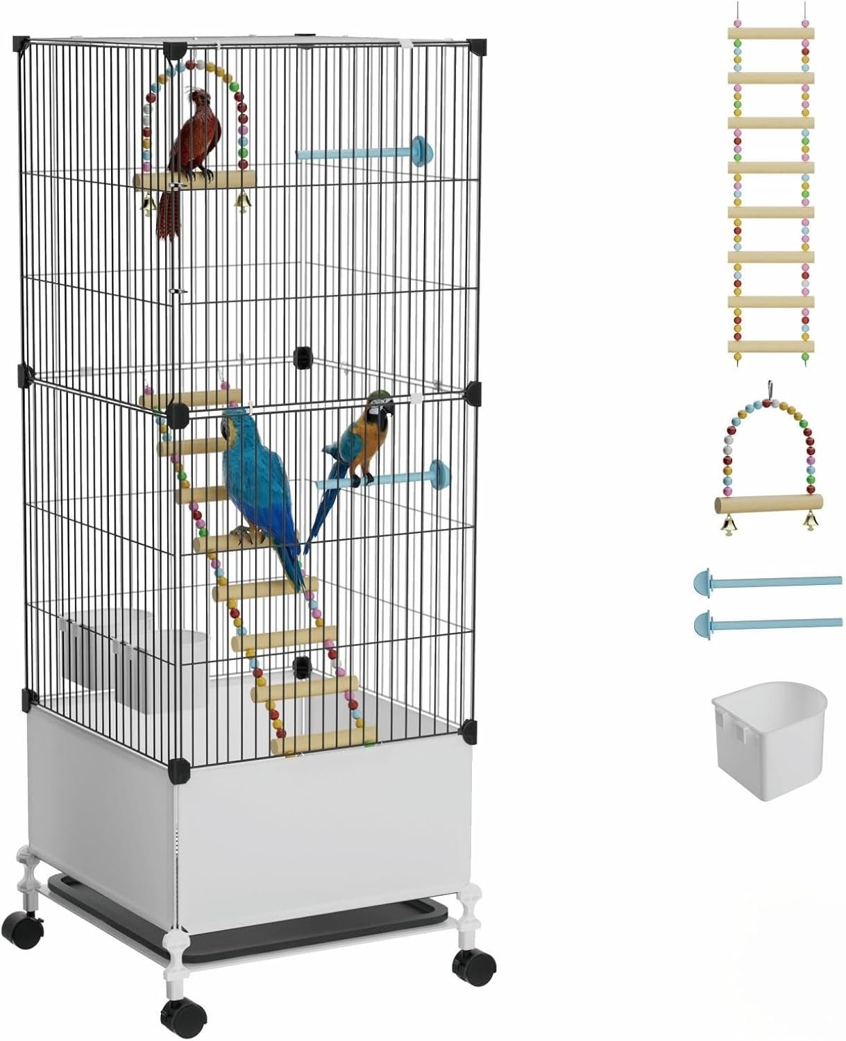 Medium Flight Bird Cage, Black Parakeet Cages with Rolling Stand & Wheels, Wide Birdcage for Parrots Cockatiels Conure Budgie Canary Finch Lovebird
