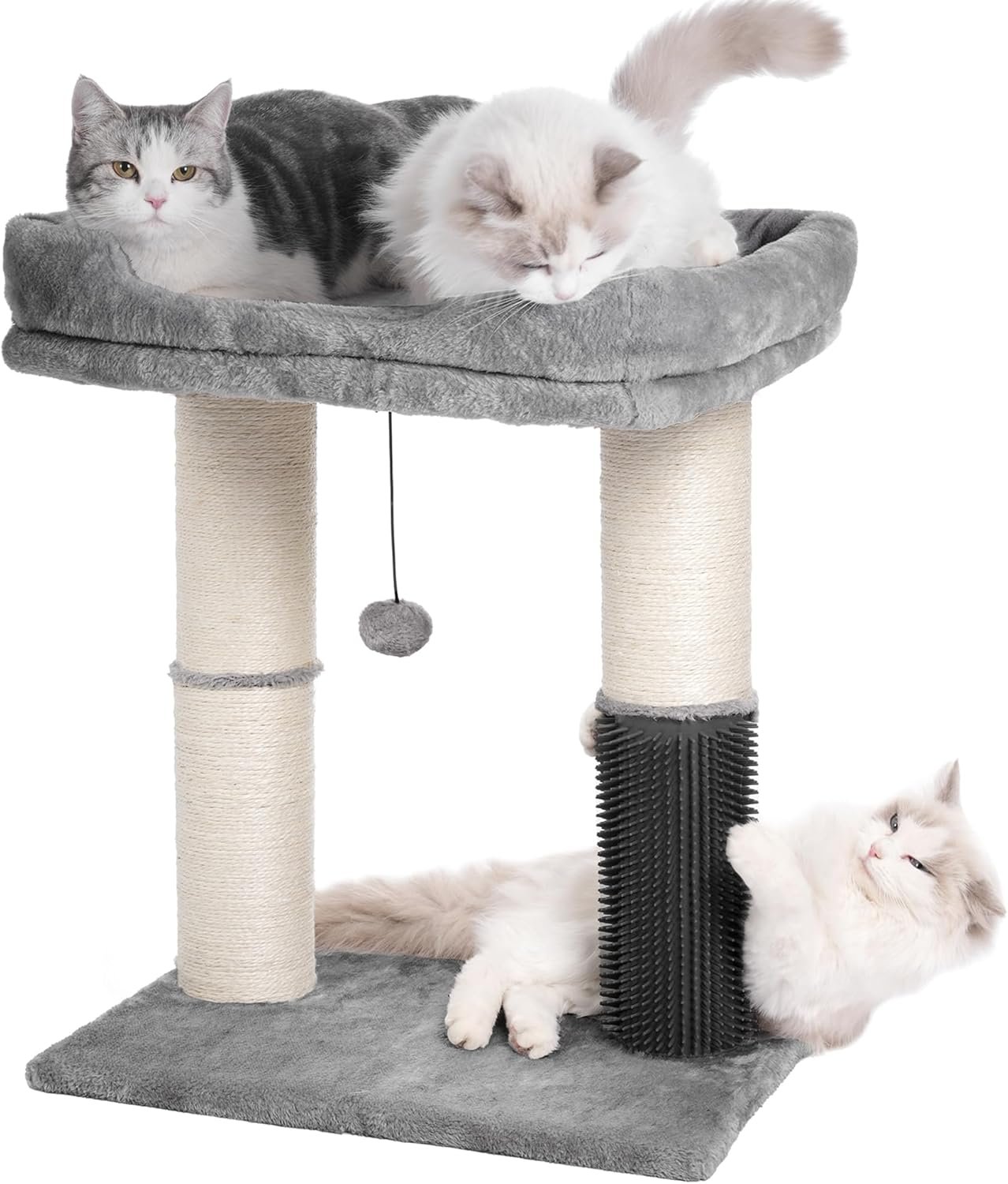 Cat Tree Tower for Large Cats Cat Scratching Post with 20×15.7”Wide Top Bed, Self Groomer, Thick Scratch Post [Dia=4.5”] and Danging Ball Great for Indoor Cats-Large Grey