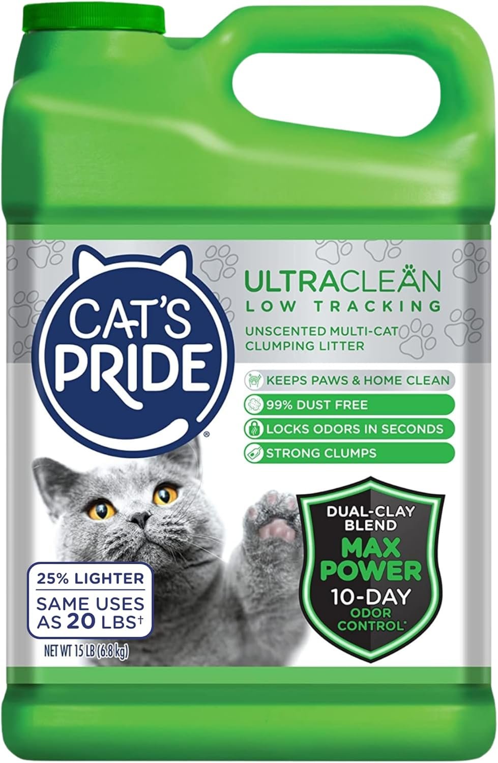 Cat’s Pride Max Power: UltraClean Low Tracking Multi-Cat Clumping Litter – Keeps Paws & Home Clean – Up to 10 Days of Powerful Odor Control – 99% Dust Free – Unscented, 15 Pounds