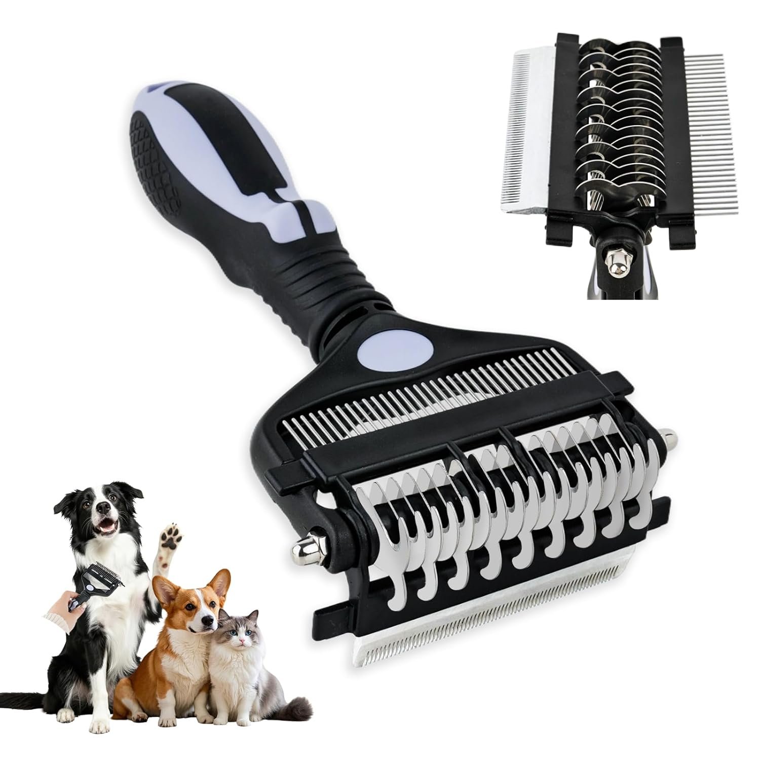 3-IN-1 Pet Deshedding and Grooming Tool, Grooming Brush for Dogs and Cats with Undercoat Rake & Dematting Comb for Matted Fur Removal Long and Short Haired Dogs Cats