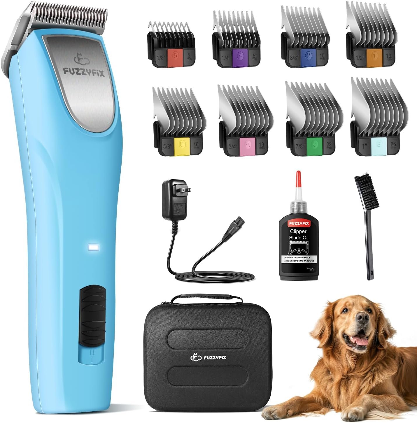 Professional Dog Clippers for Grooming – 2 Speed for Thick Curly Matted Coats, Low Noise Cordless Pet Hair Trimmer with Detachable A5 Blade & Metal Guide Combs Kit for Horse Animal Breeds
