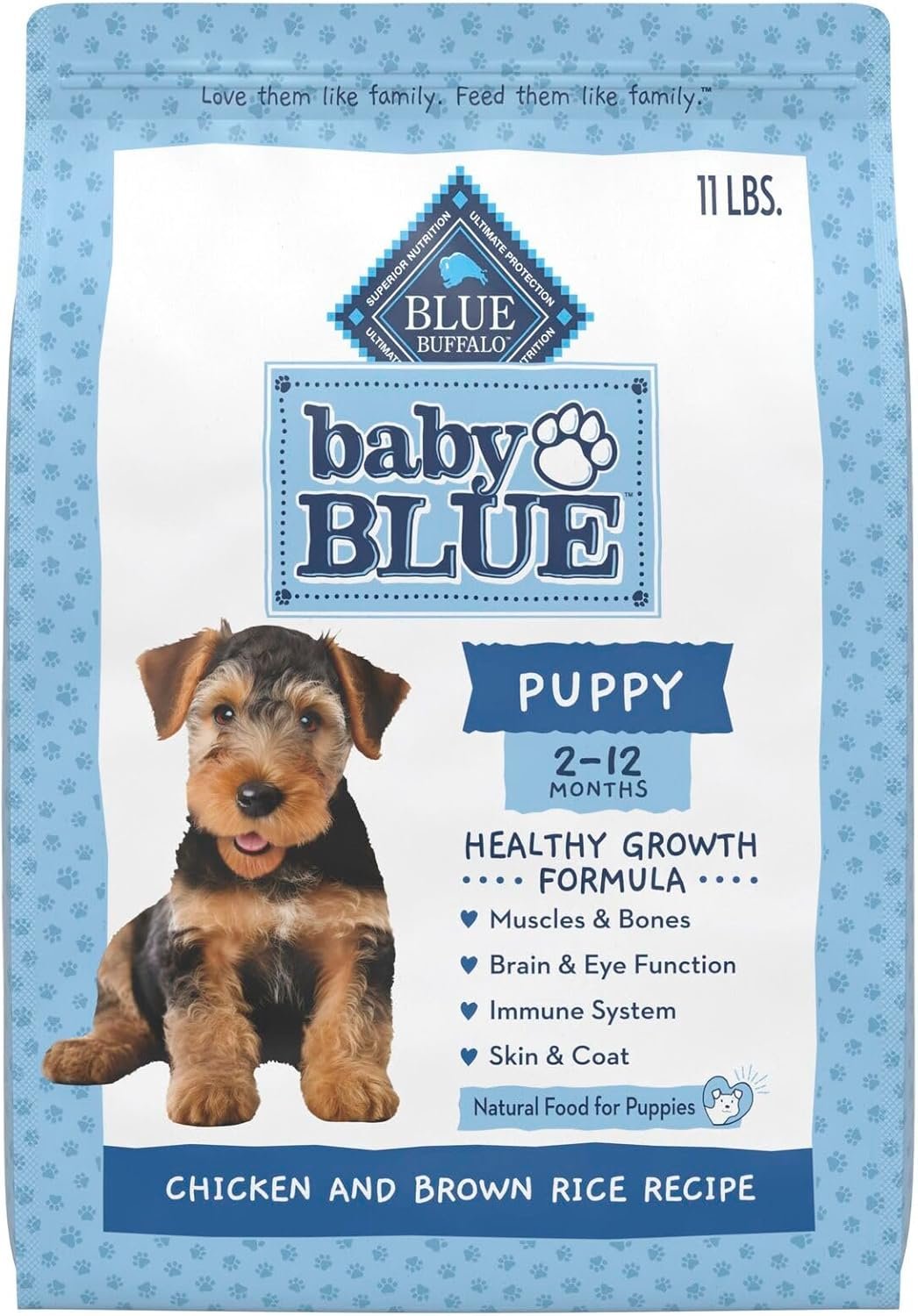 Blue Buffalo Baby Blue Natural Dry Food for Puppies, Healthy Growth Formula with DHA, Savory Chicken Recipe, 11-lb Bag