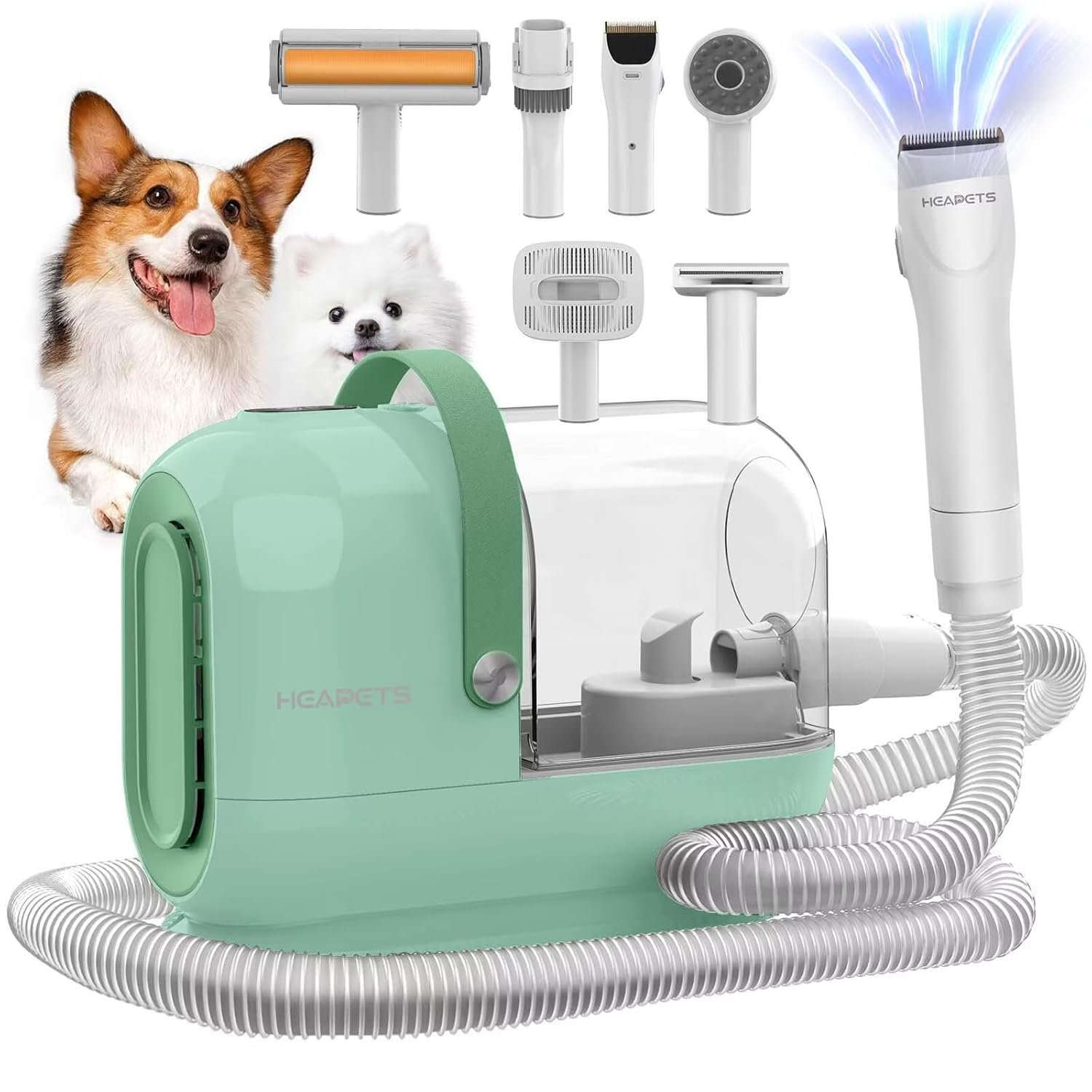 Dog Grooming Vacuum Kit – 3L Vacuum with 7 Tools, Low Noise Electric Clipper and Brush for Pet Shedding at Home, Green