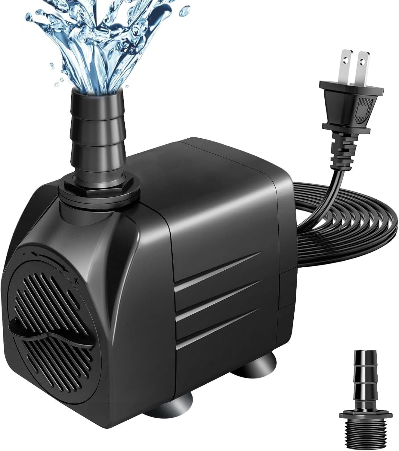 160GPH (570L/H) Submersible Pump 10W, Ultra Quiet Fountain Pump with 3.3ft High Lift & 2 Nozzles for Aquarium, Pond, Hydroponics, Statuary