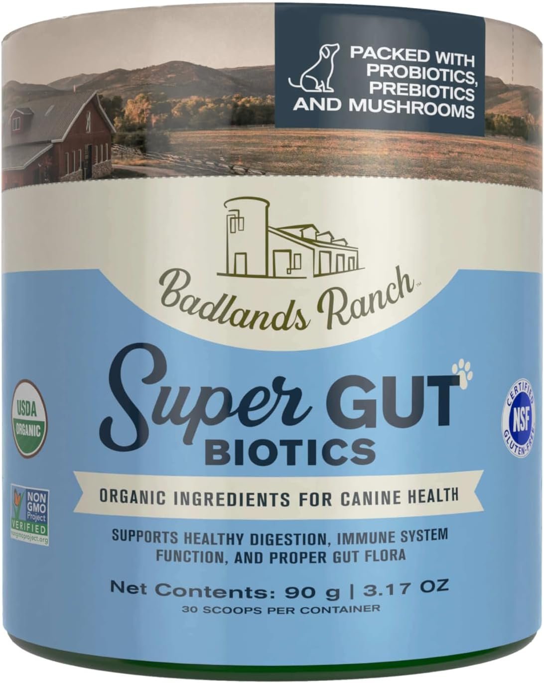 Badlands Ranch – Super Gut Biotics Canine Digestive Supplement,Probiotics, Prebiotics, Supports Healthy Digestion, Immune System Function and Gut Flora by Katherine Heigl (30 Scoops)