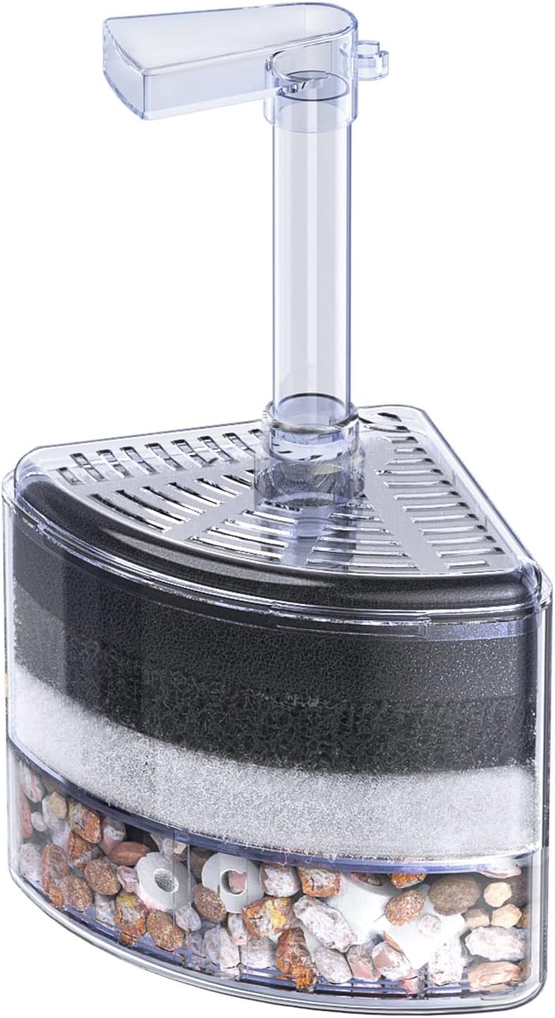 Pawfly Aquarium Corner Sponge Filter Quiet Betta Fry Shrimp and Small Fish Bio Foam Filter with Natural Stones Gravels and Ceramic Rings for Fish Tanks up to 30 Gallons (Air Pump Not Included)