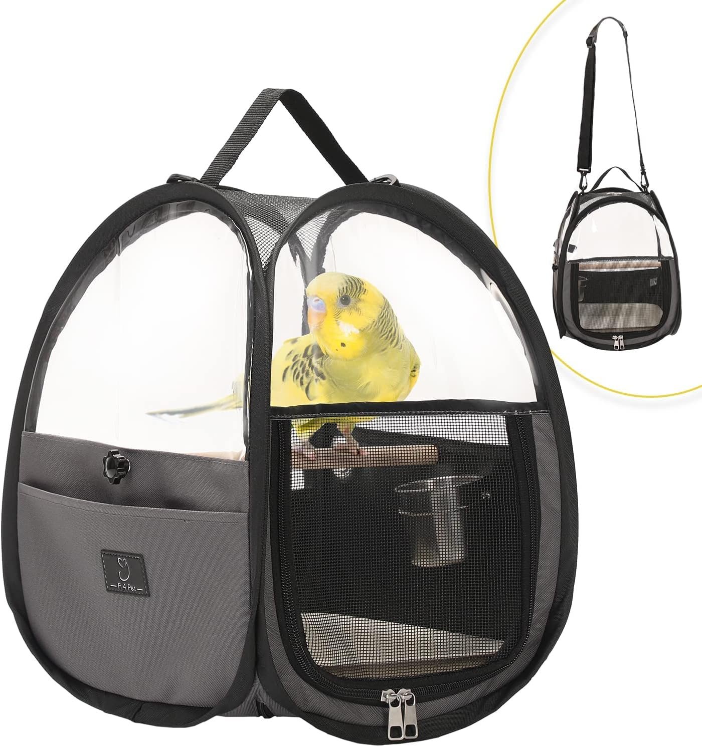 Bird Carrier for Travel with Clear Windows, Breathable Safe Fabric, Lightweight Small Bird Cage with Tray, Stand and Feeder, Portable Pet Bag for Parrot, Vet Visit, Outdoor, Small Animals